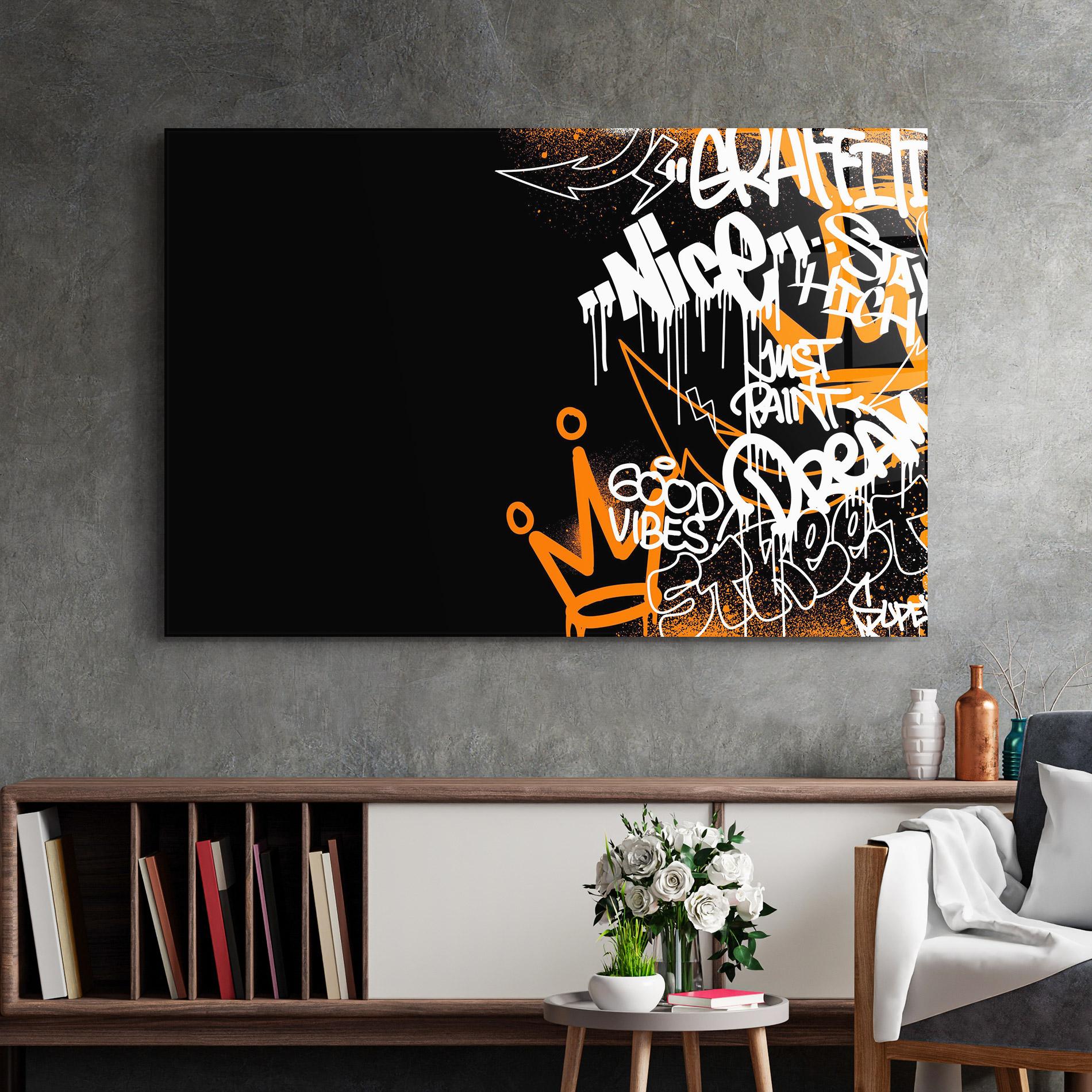 Glasbild Good Vibes Graffiti mockup 2