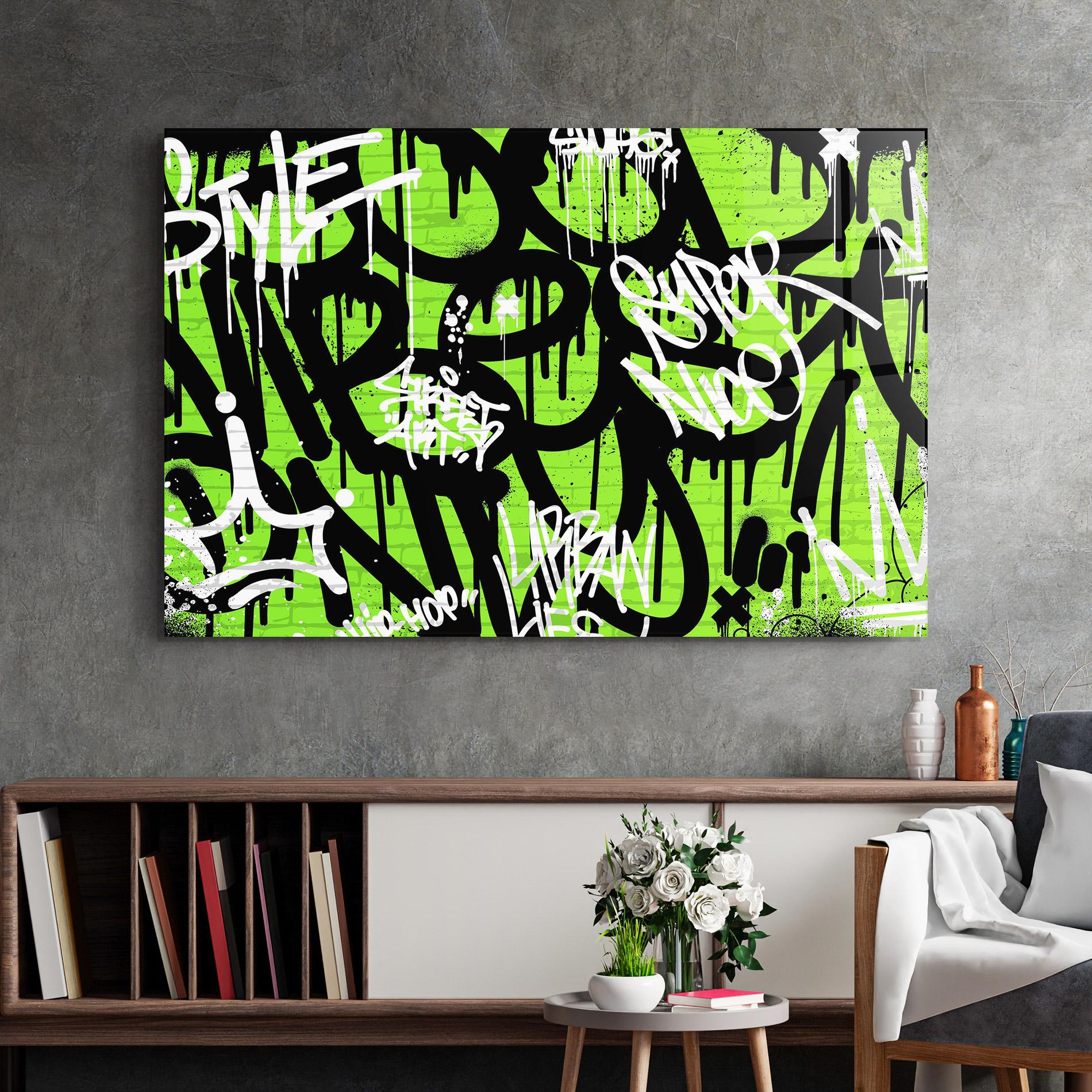 Glasbild Graffiti Green Style mockup 2