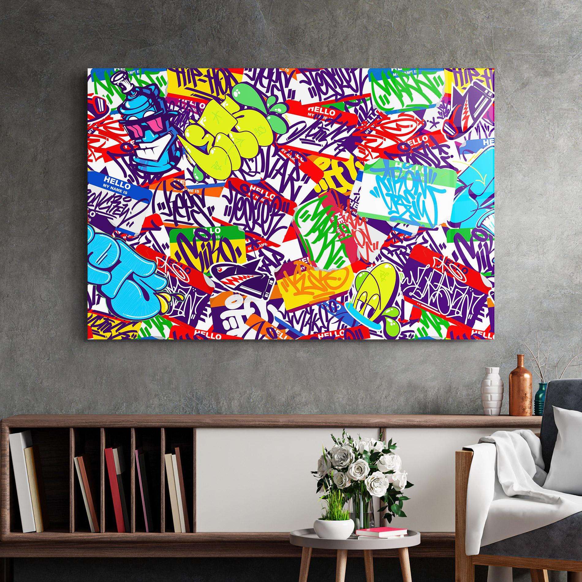 Glasbild Hello Graffiti Name mockup 2