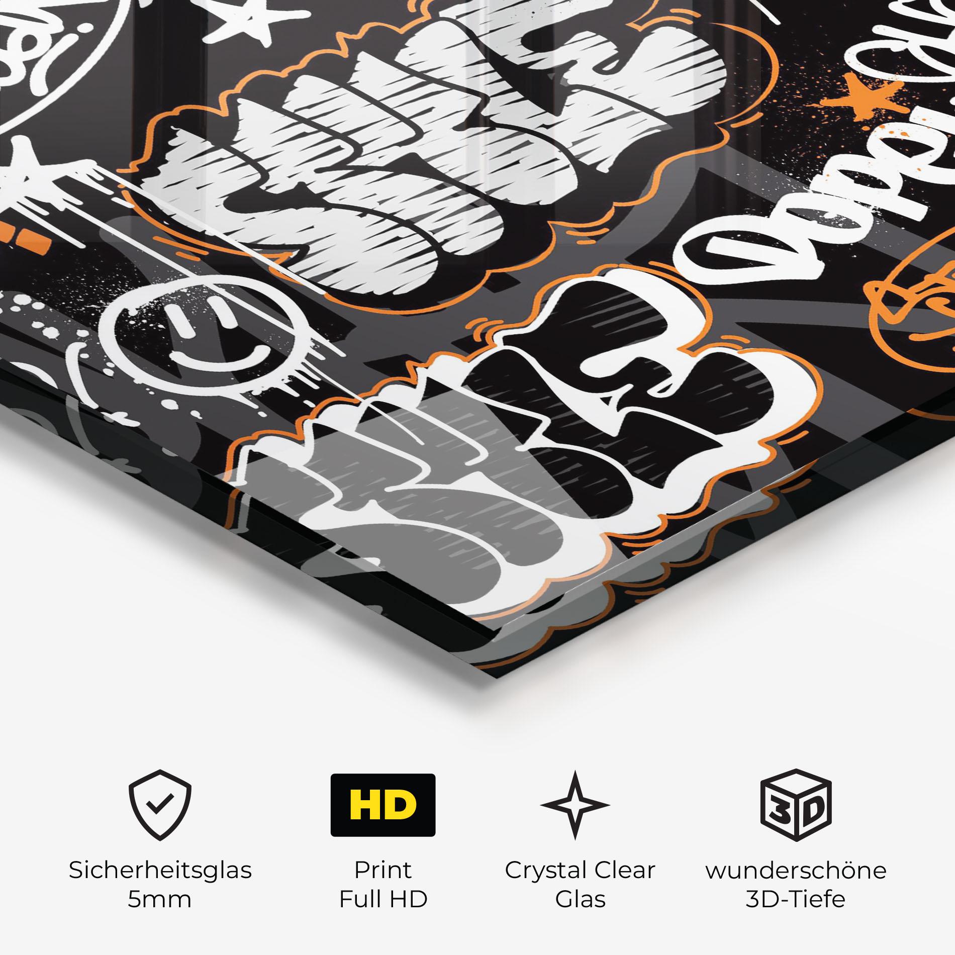 Glasbild Orange Black Graffiti mockup 3
