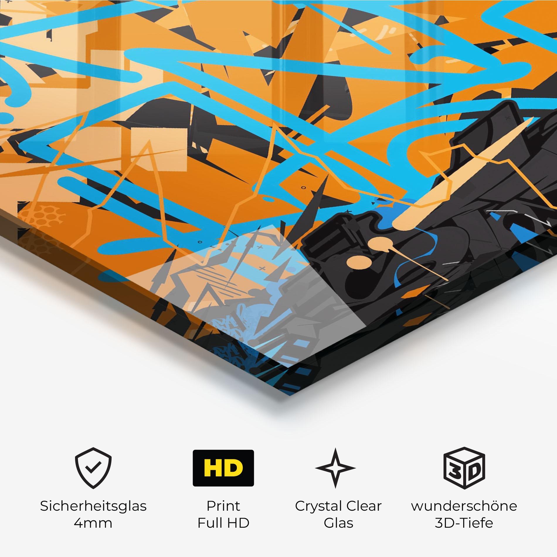 Glasbild Blue Orange Graffiti mockup 3
