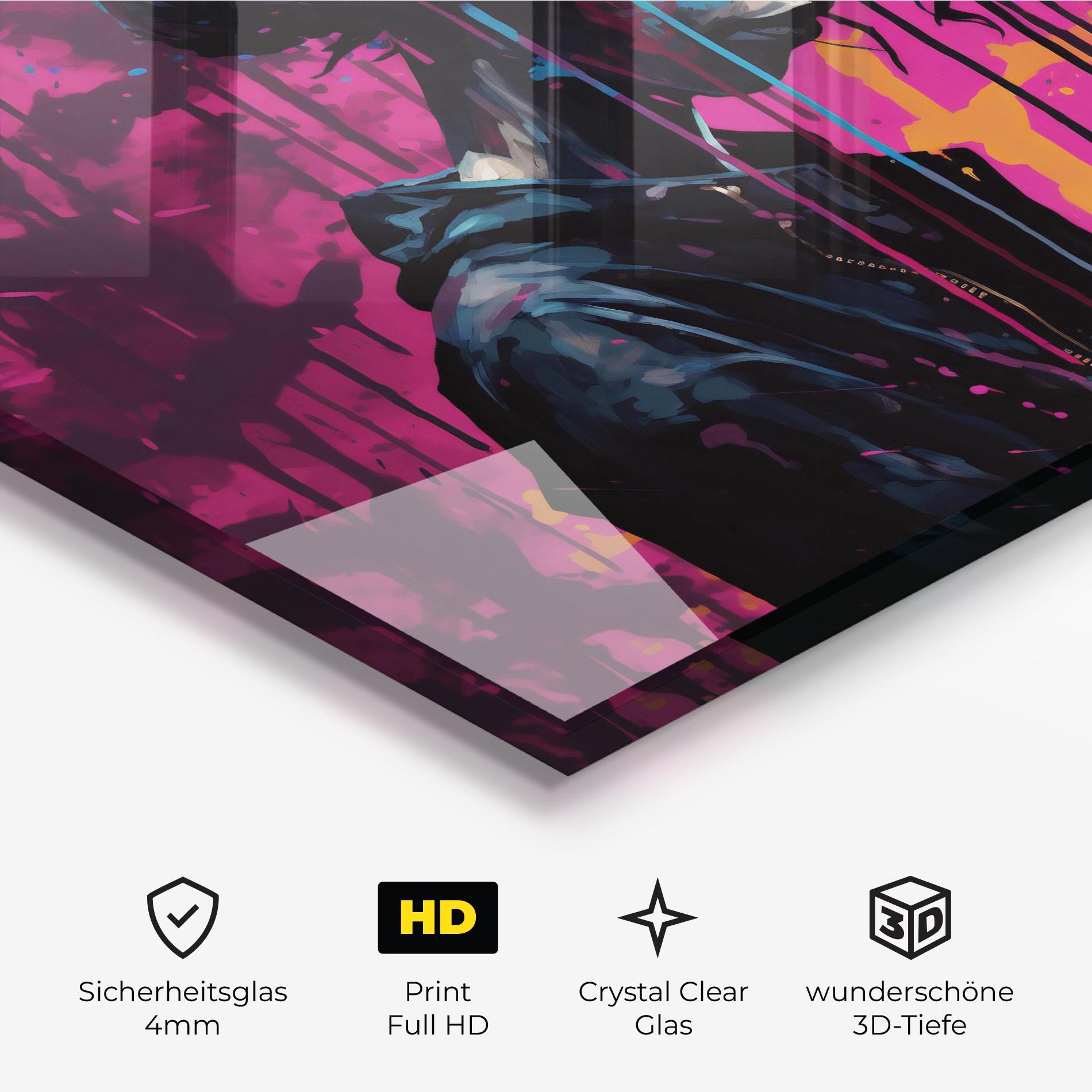 Glasbild Blue Pink Paint Falling mockup 3