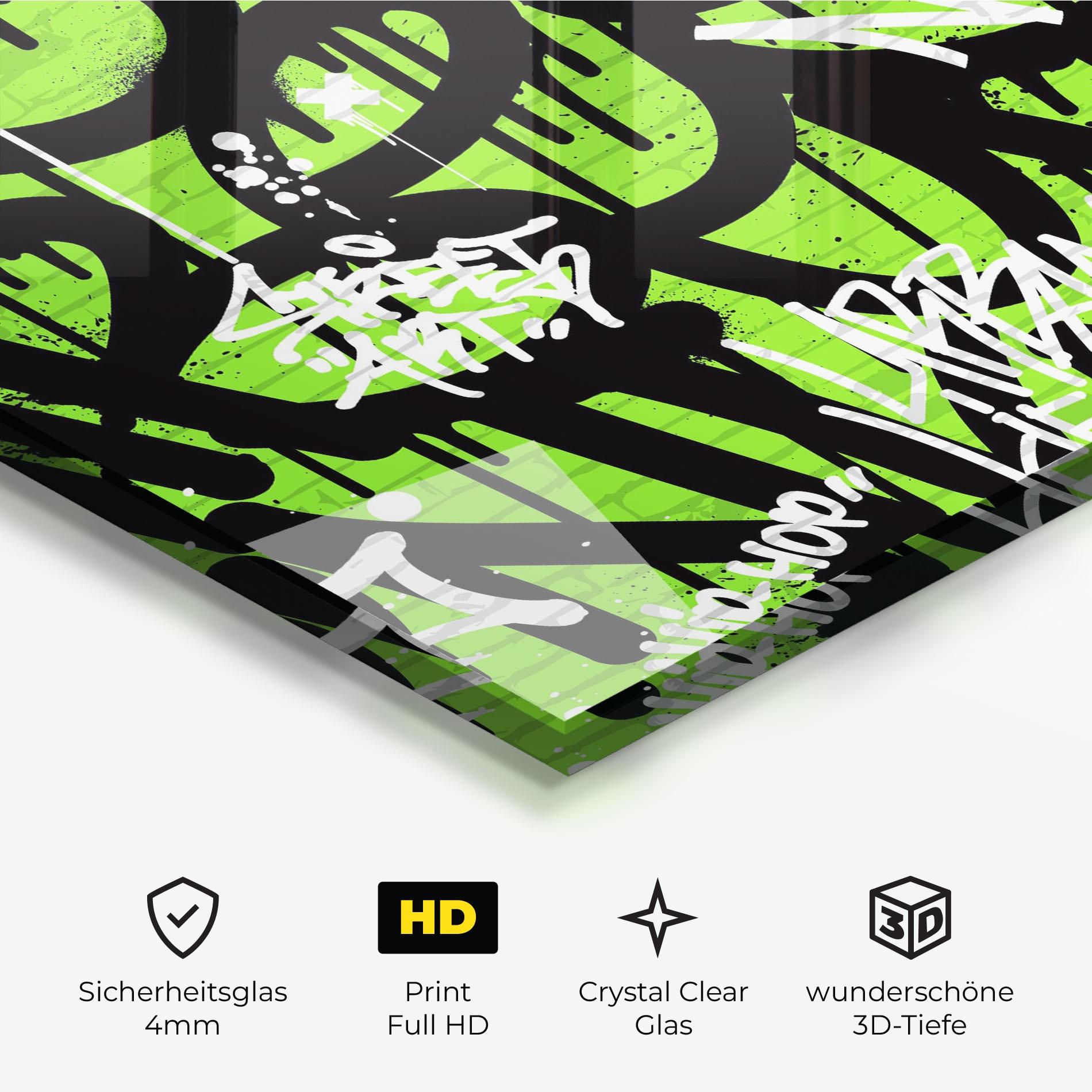 Glasbild Graffiti Green Style mockup 3
