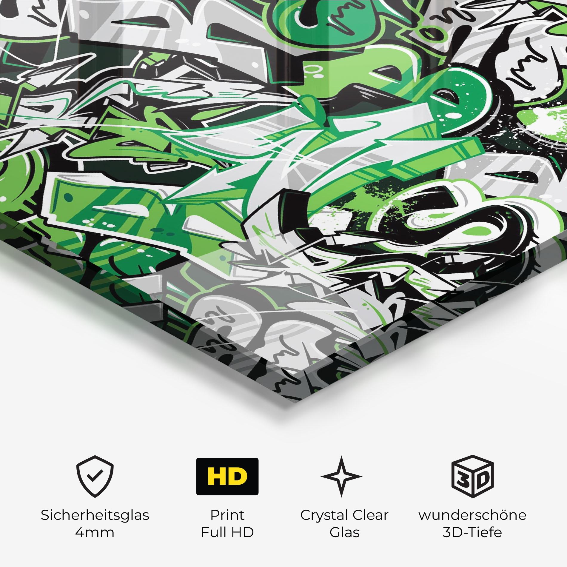 Glasbild Green Graffiti Letters mockup 3