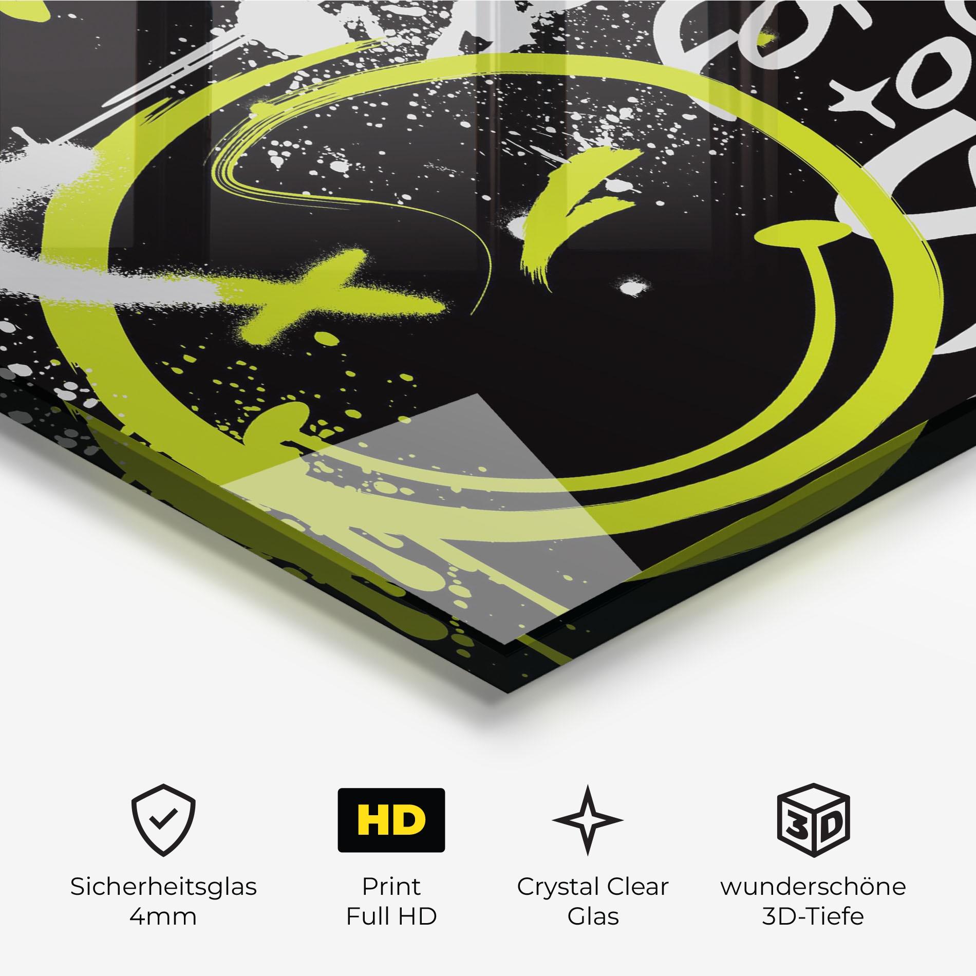 Glasbild Green Smile Graffiti mockup 3