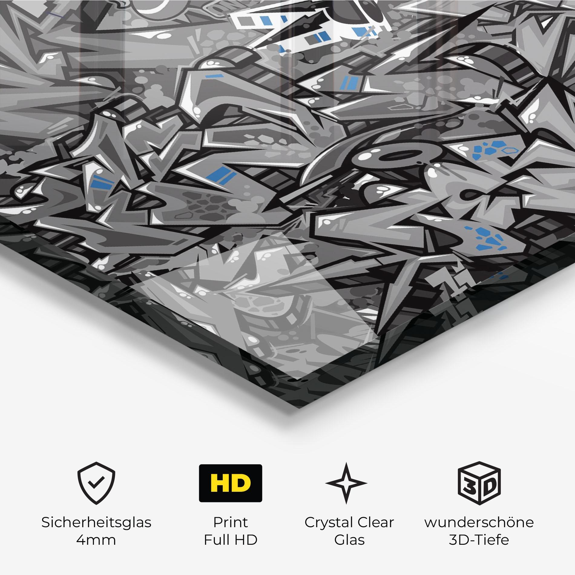 Glasbild Grey Blue Graffiti mockup 3