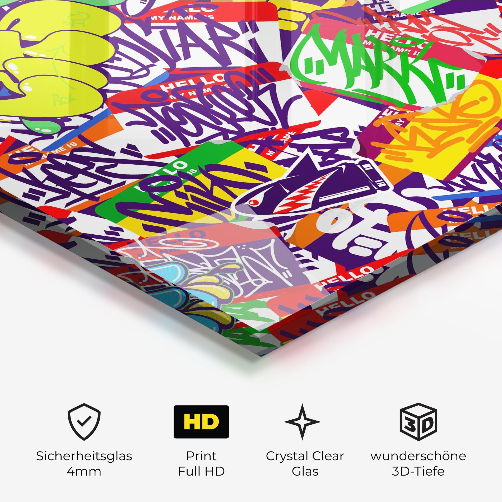 Glasbild Hello Graffiti Name mockup 3