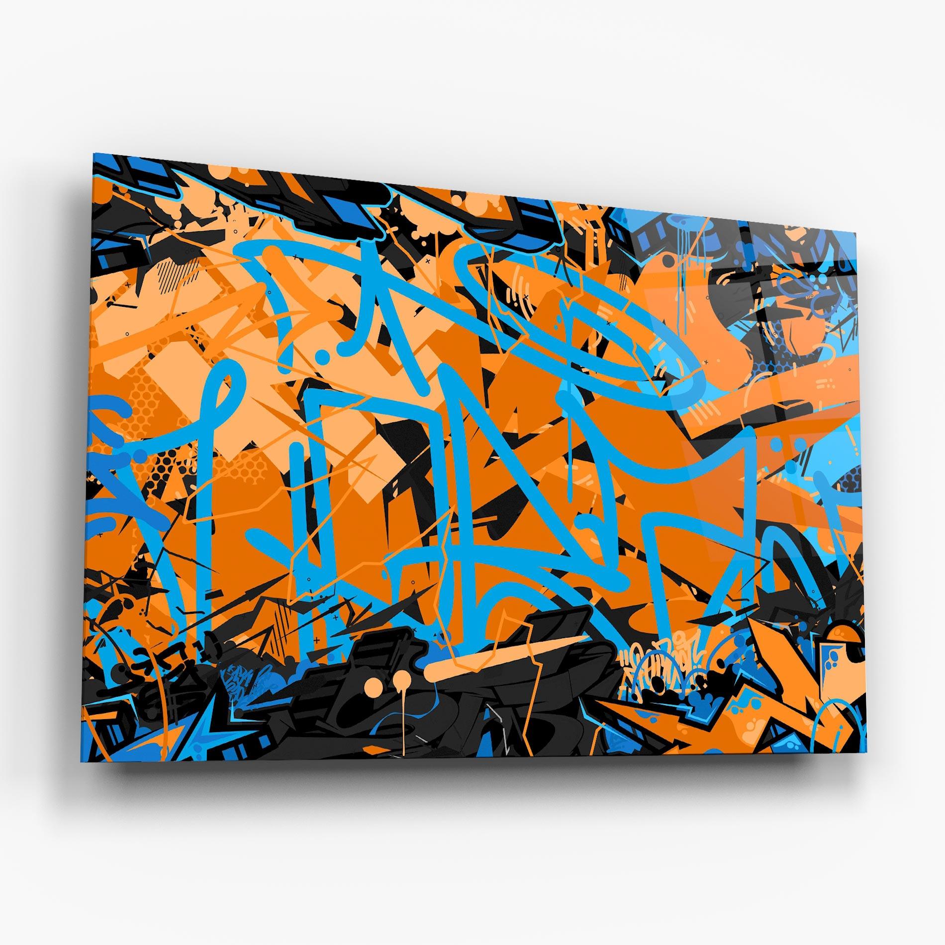 Glasbild Blue Orange Graffiti mockup 6
