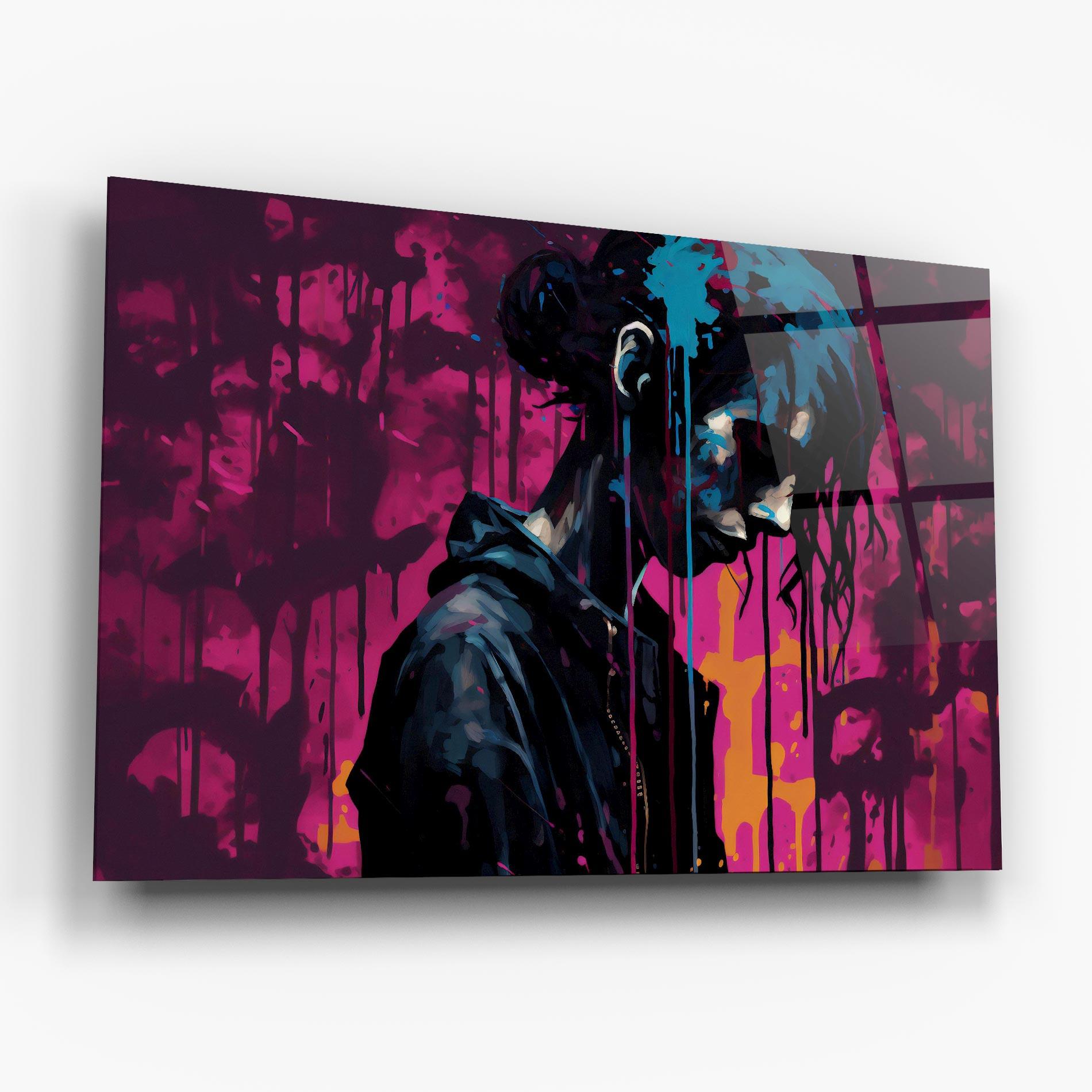 Glasbild Blue Pink Paint Falling mockup 6