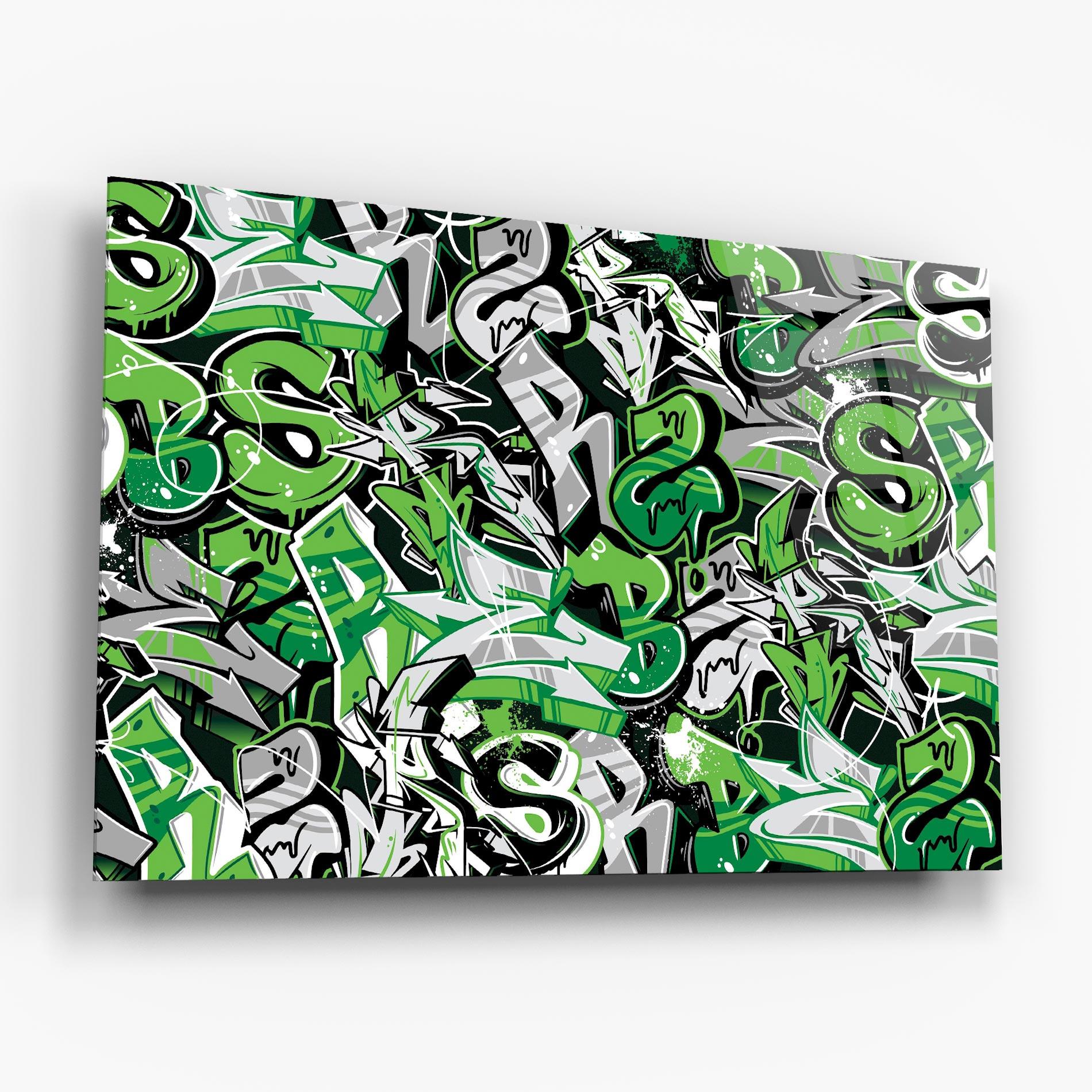 Glasbild Green Graffiti Letters mockup 6