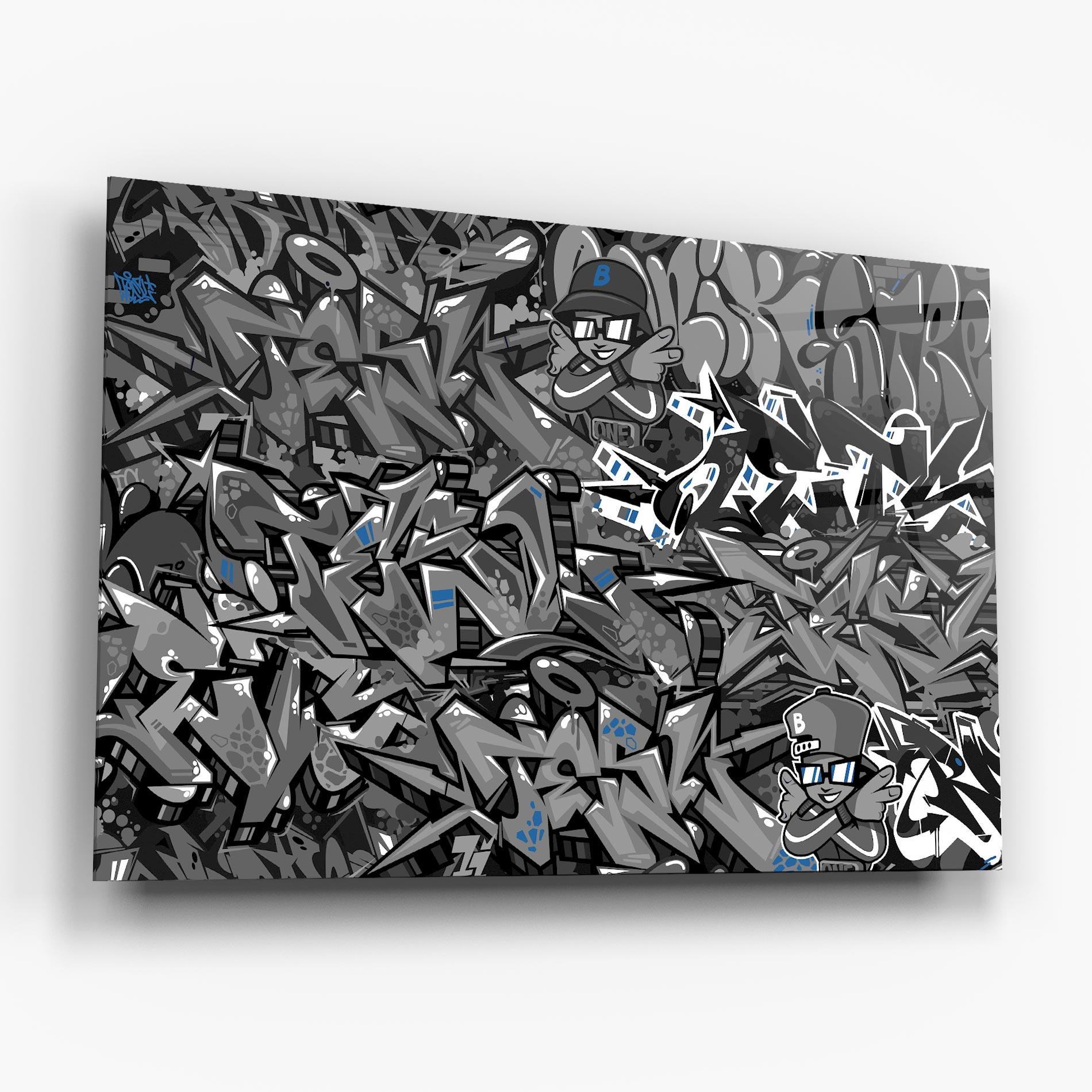 Glasbild Grey Blue Graffiti mockup 6