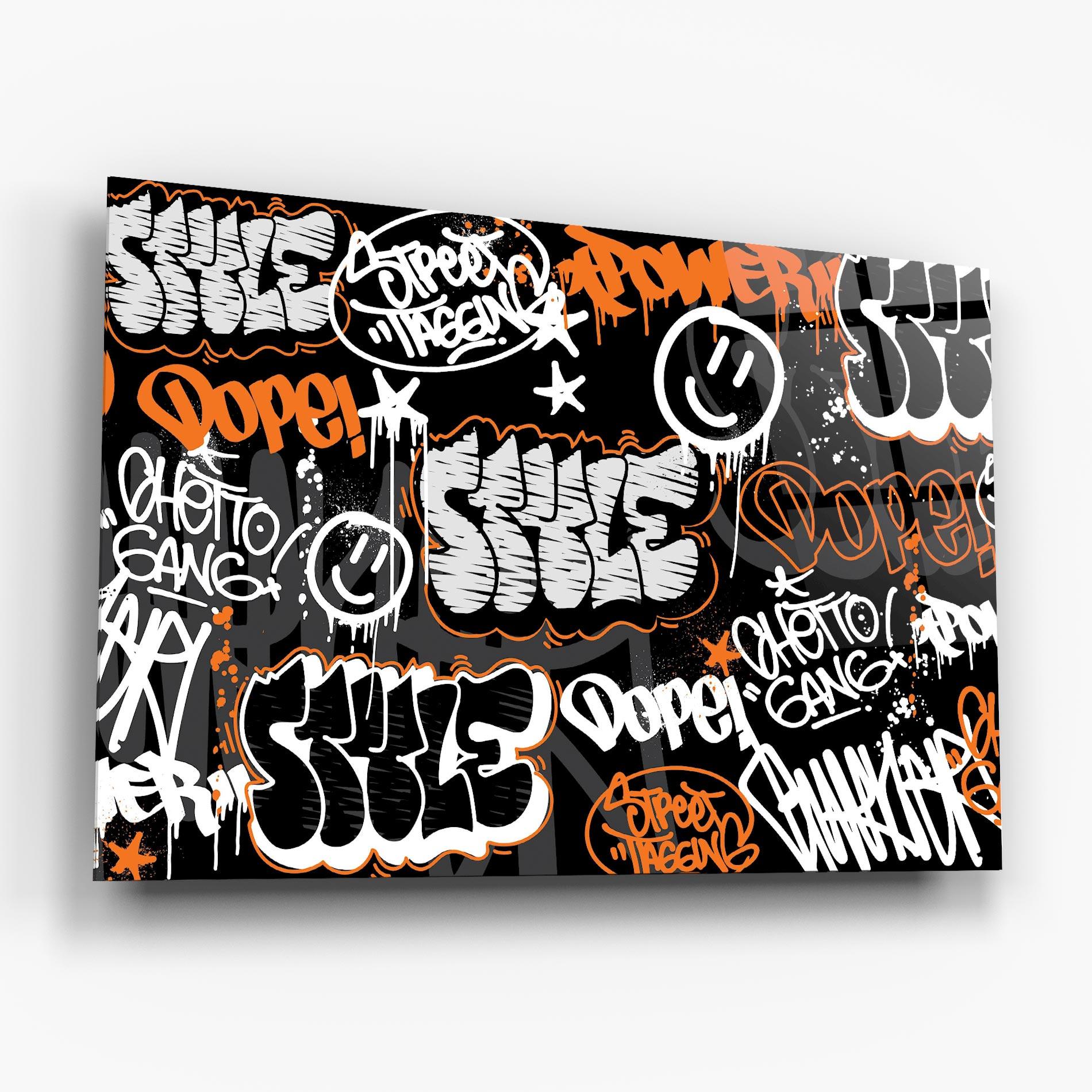 Glasbild Orange Black Graffiti mockup 6