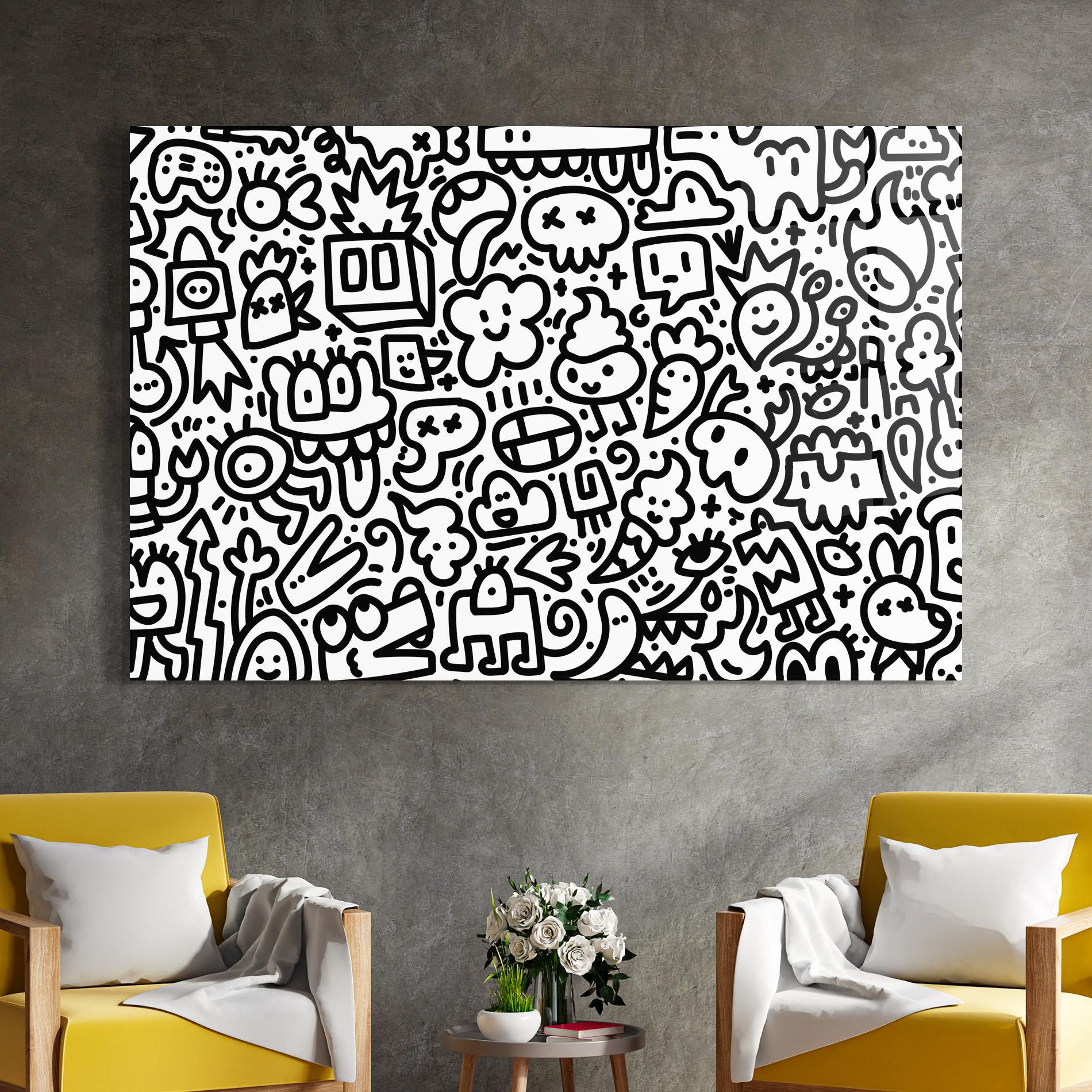 Glasbild Black Line Doodle mockup 4