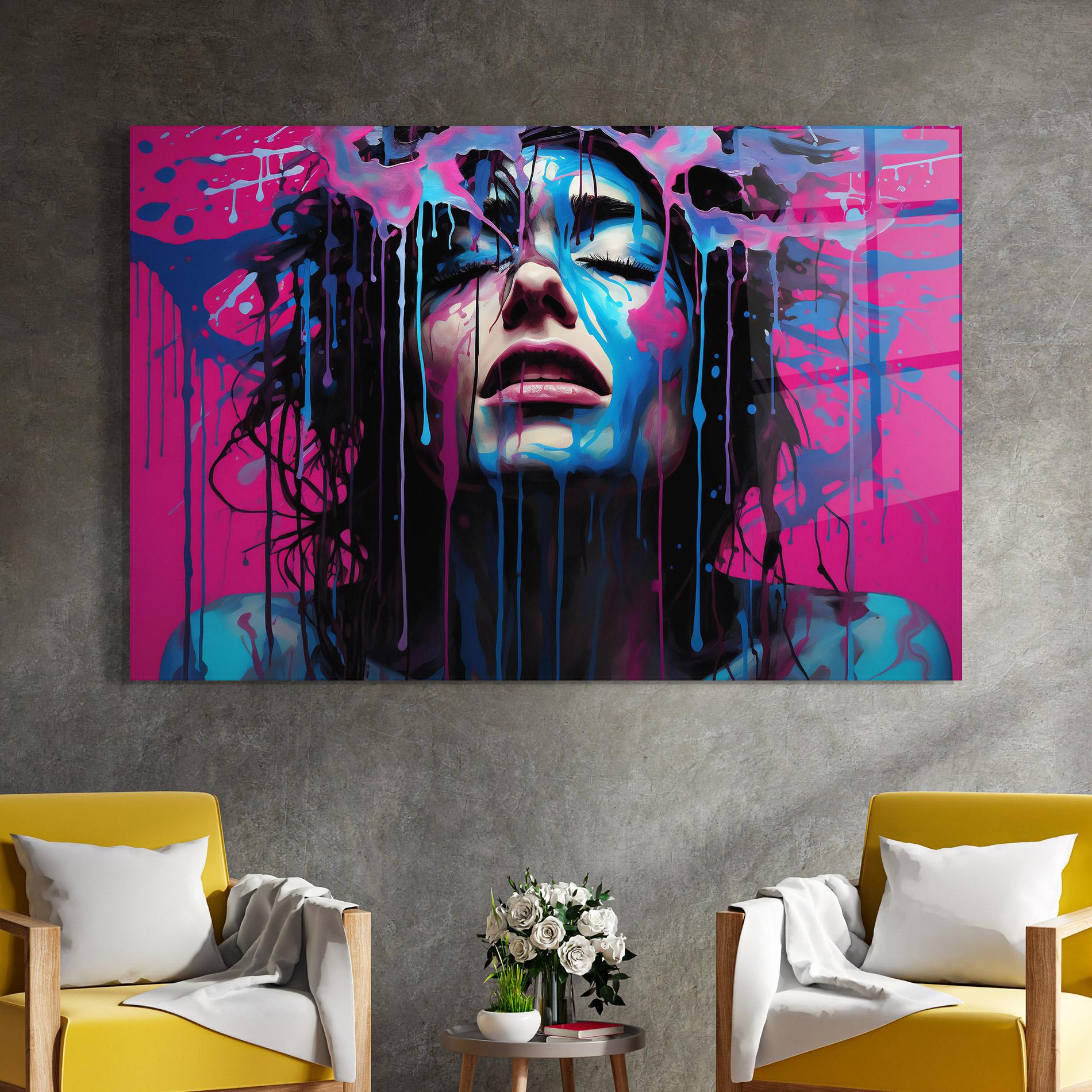 Glasbild Blue Pink Woman mockup 4