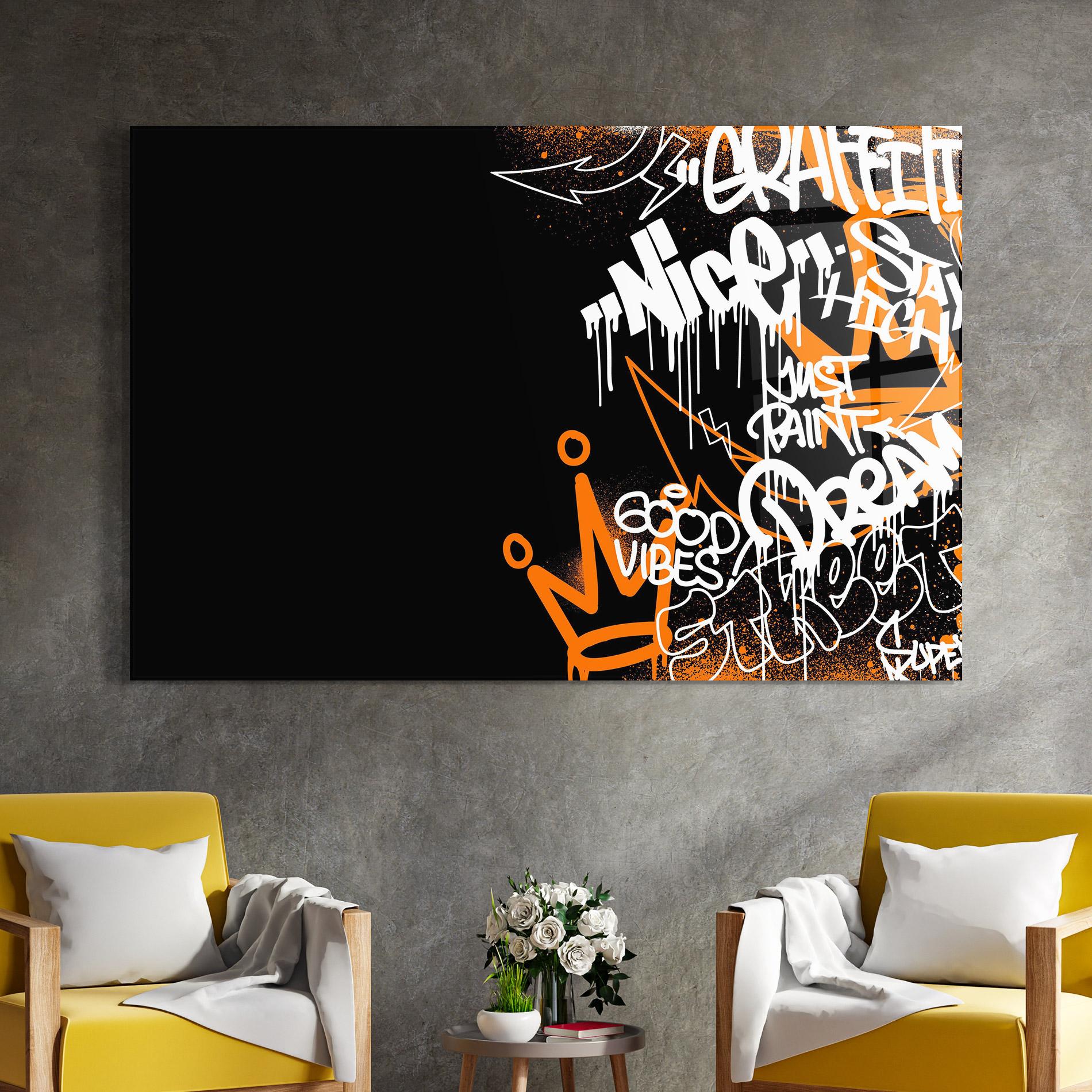 Glasbild Good Vibes Graffiti mockup 4