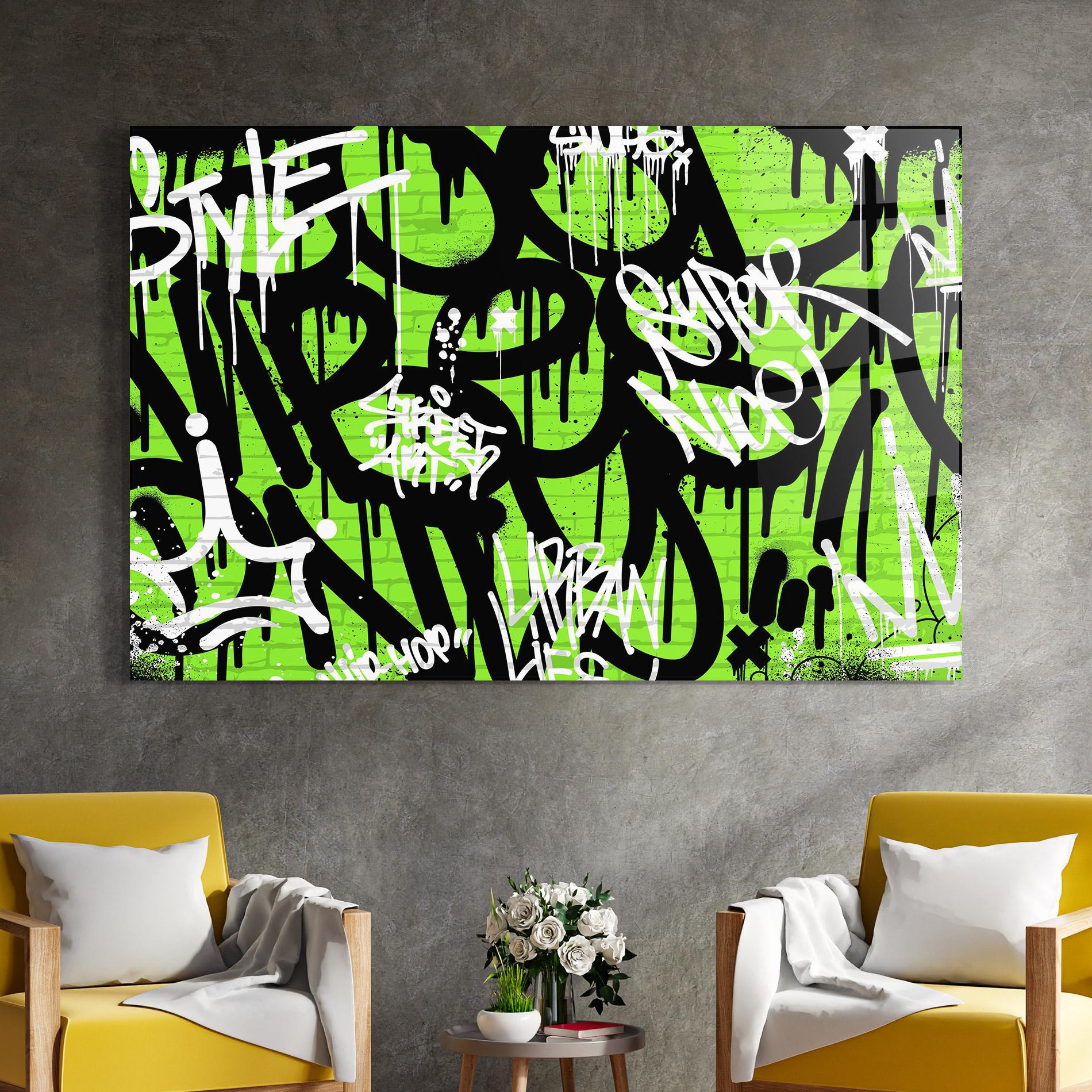 Glasbild Graffiti Green Style mockup 4