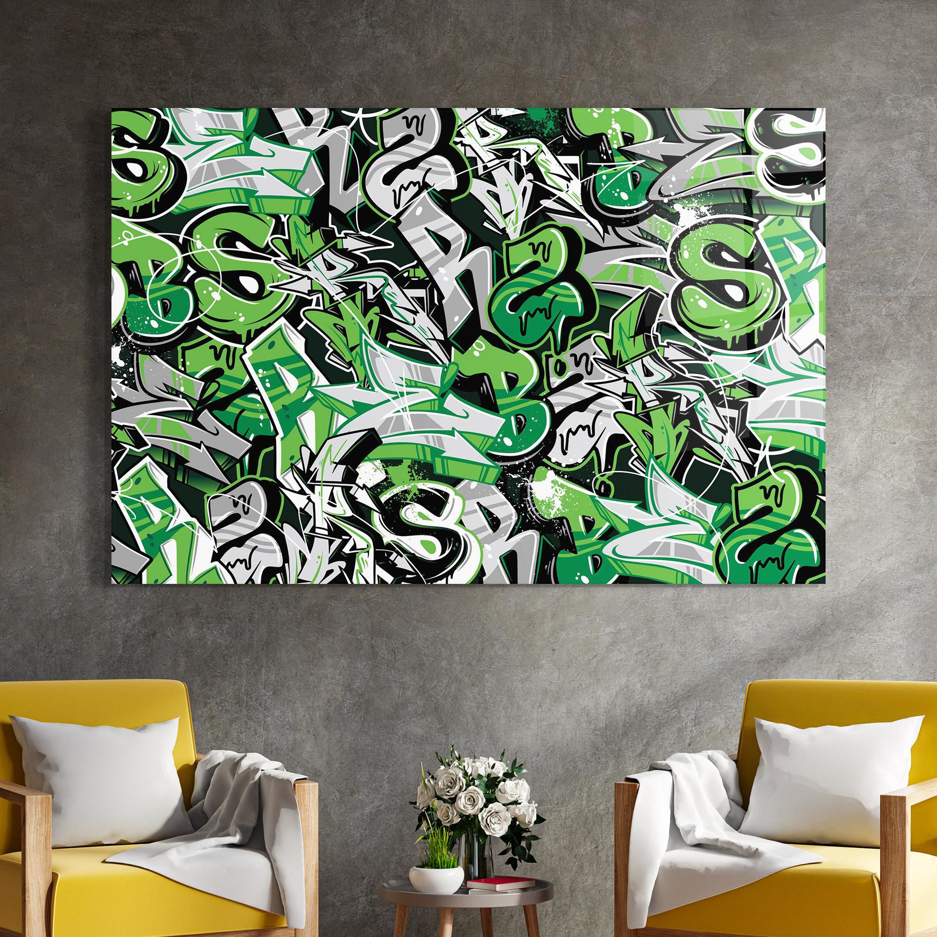 Glasbild Green Graffiti Letters mockup 4