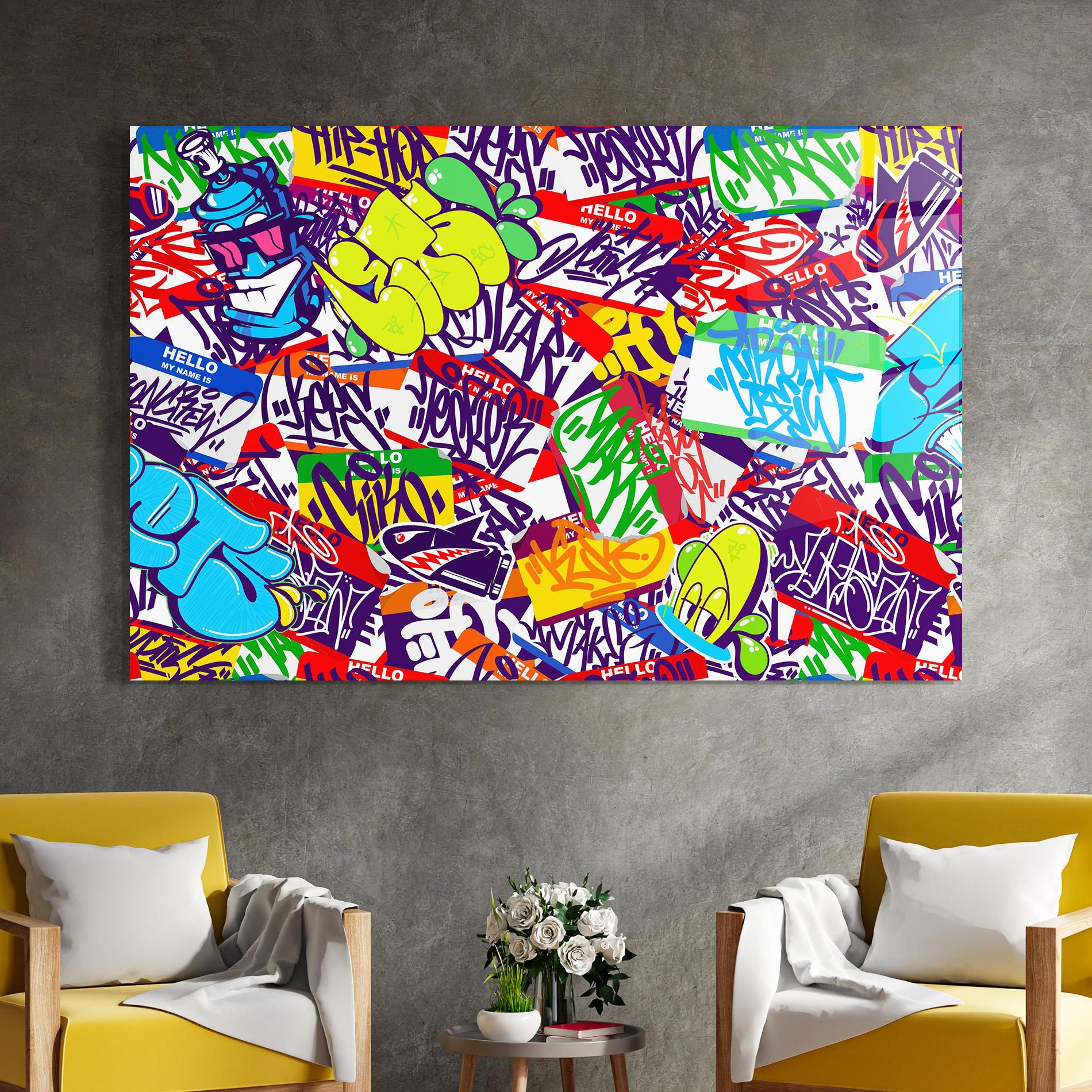 Glasbild Hello Graffiti Name mockup 4