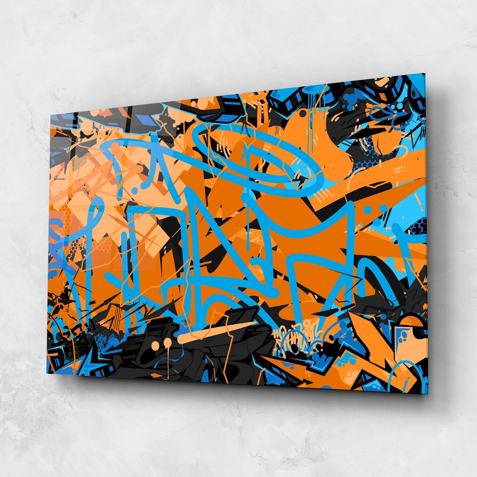 Glasbild Blue Orange Graffiti mockup 1
