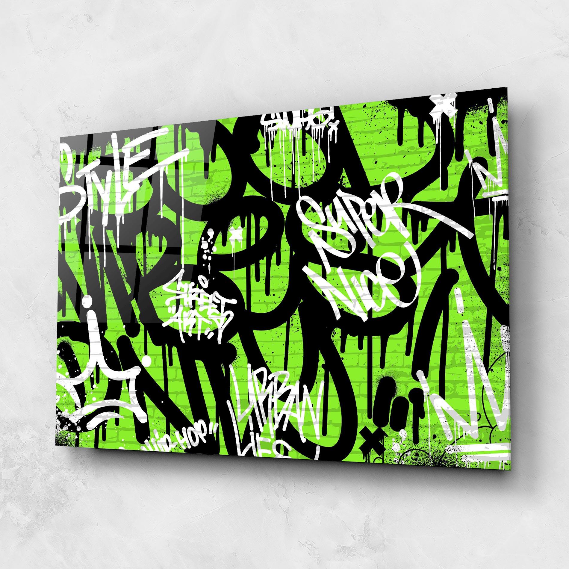 Glasbild Graffiti Green Style mockup 1