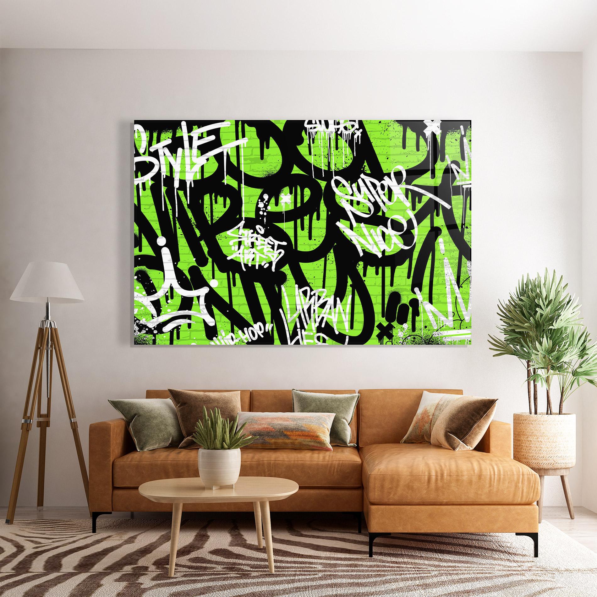 Glasbild Graffiti Green Style mockup 7