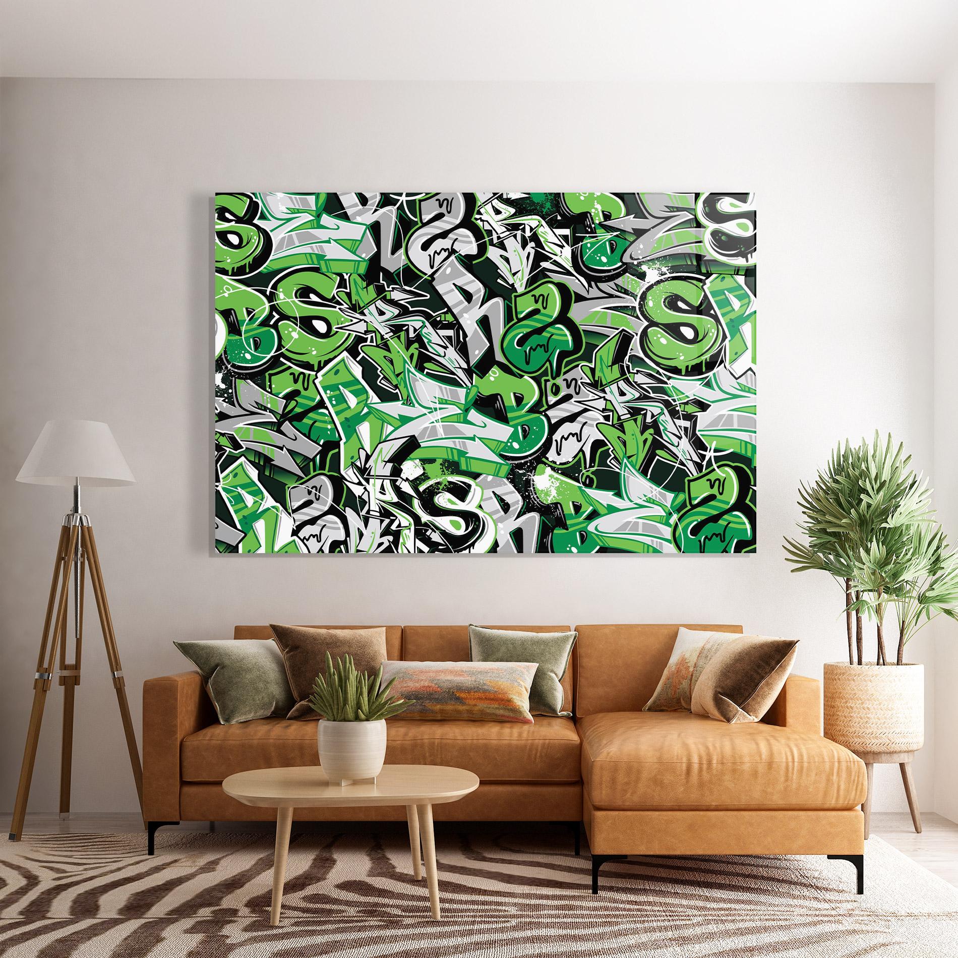 Glasbild Green Graffiti Letters mockup 7