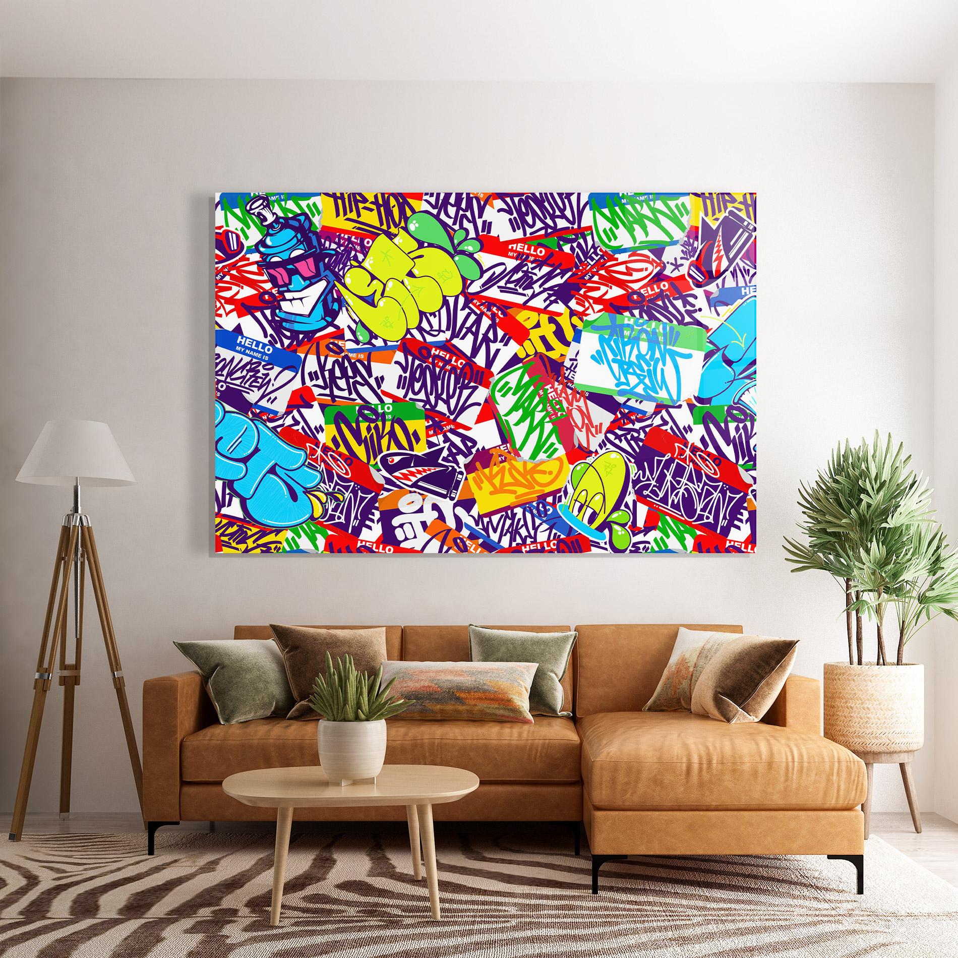 Glasbild Hello Graffiti Name mockup 7