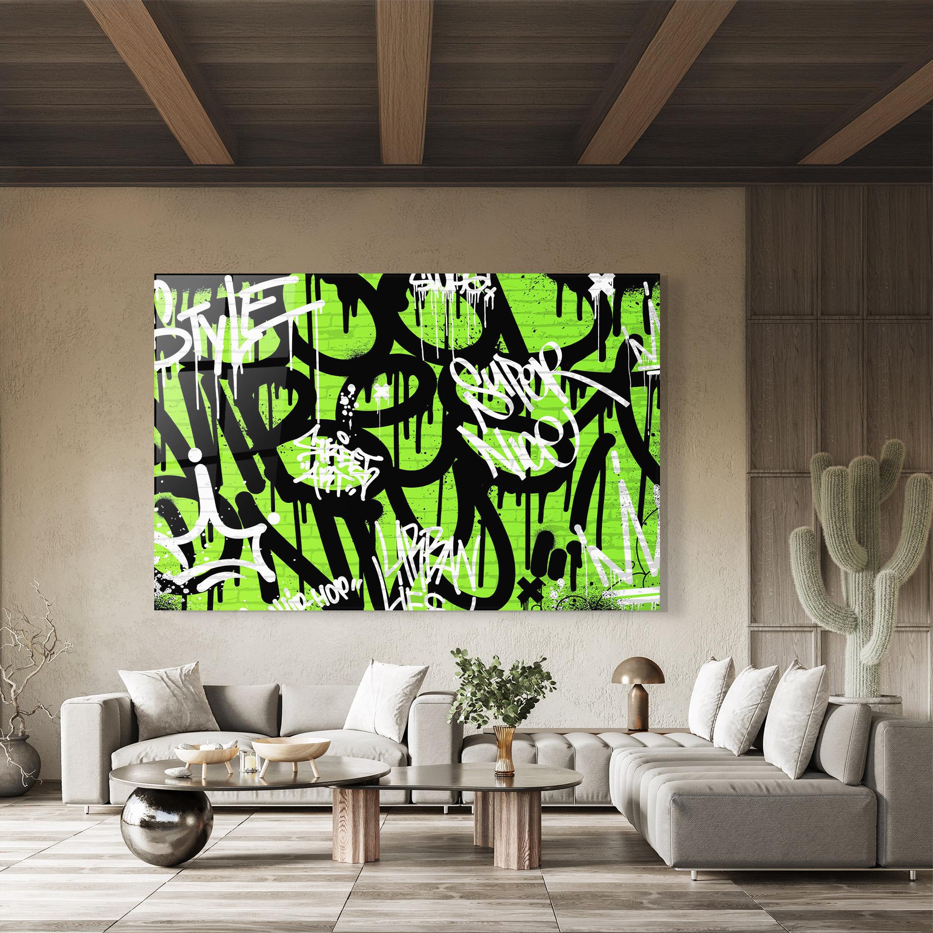 Glasbild Graffiti Green Style mockup 8