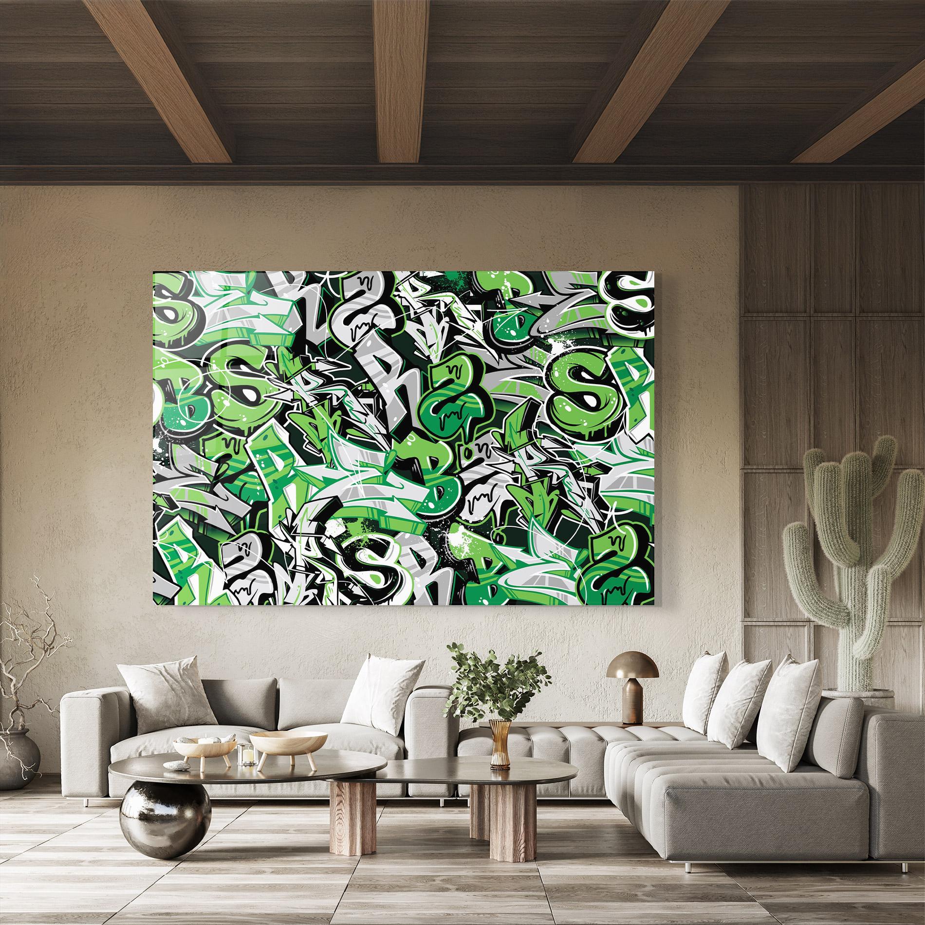 Glasbild Green Graffiti Letters mockup 8