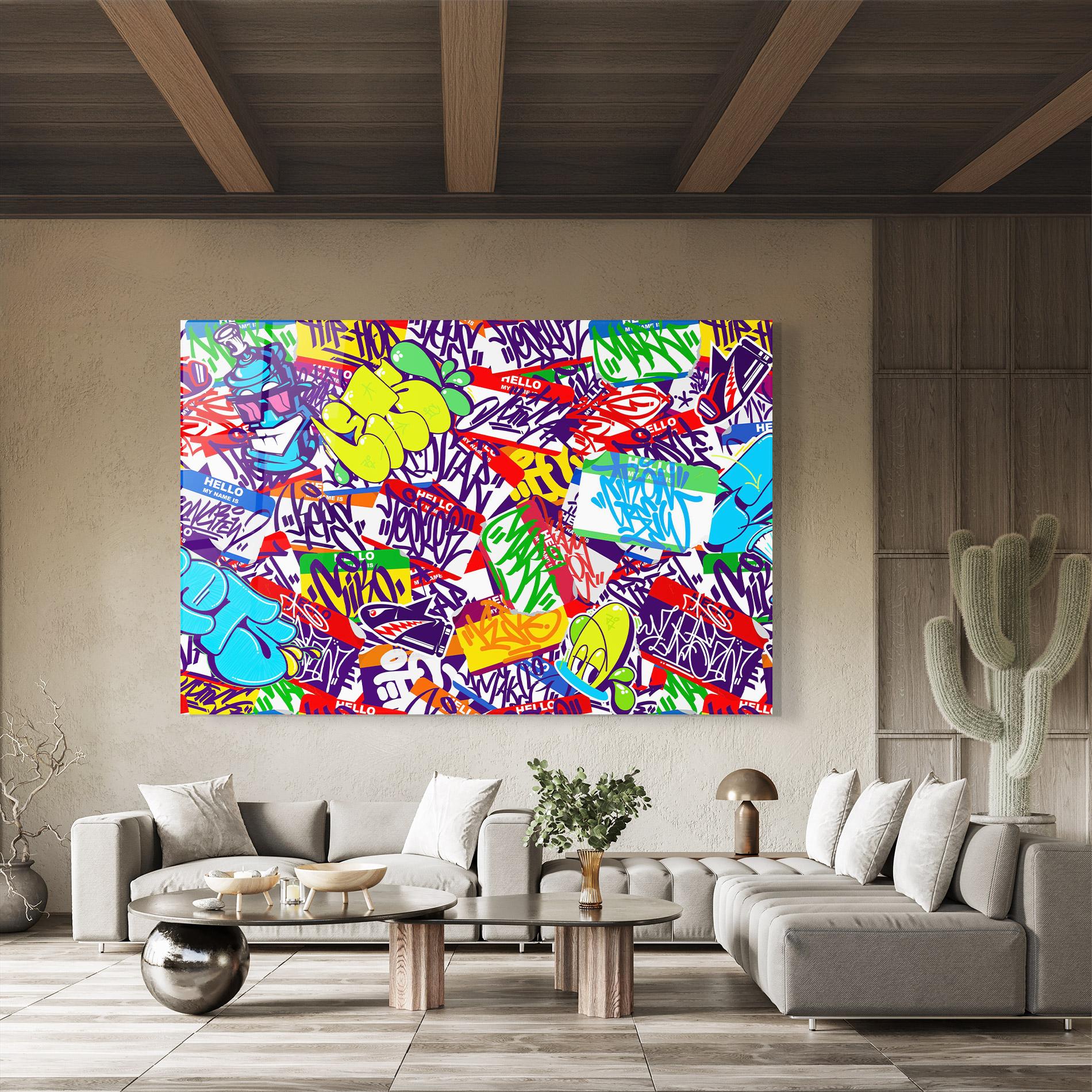 Glasbild Hello Graffiti Name mockup 8