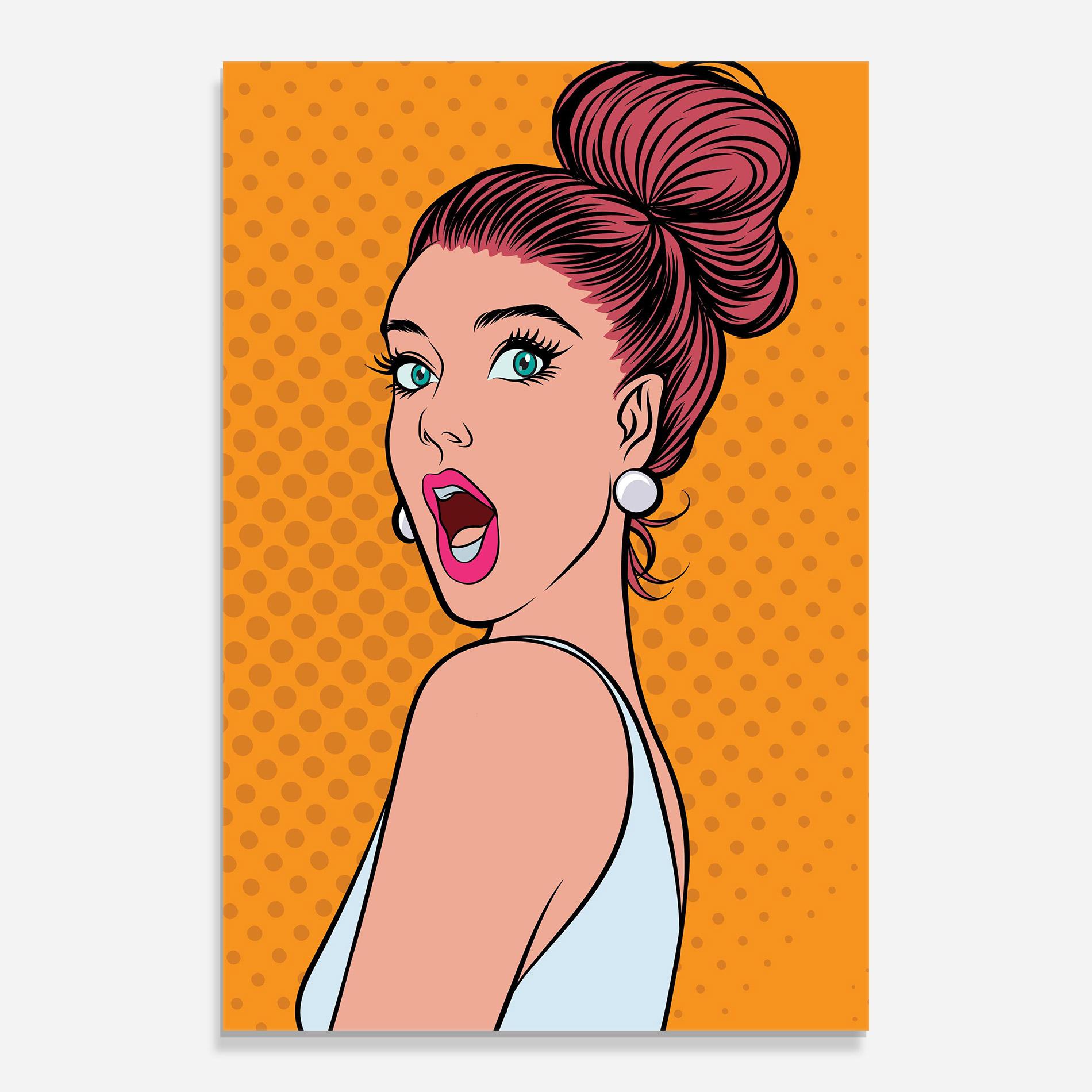 Glasbild Pop Comic Lady mockup 0