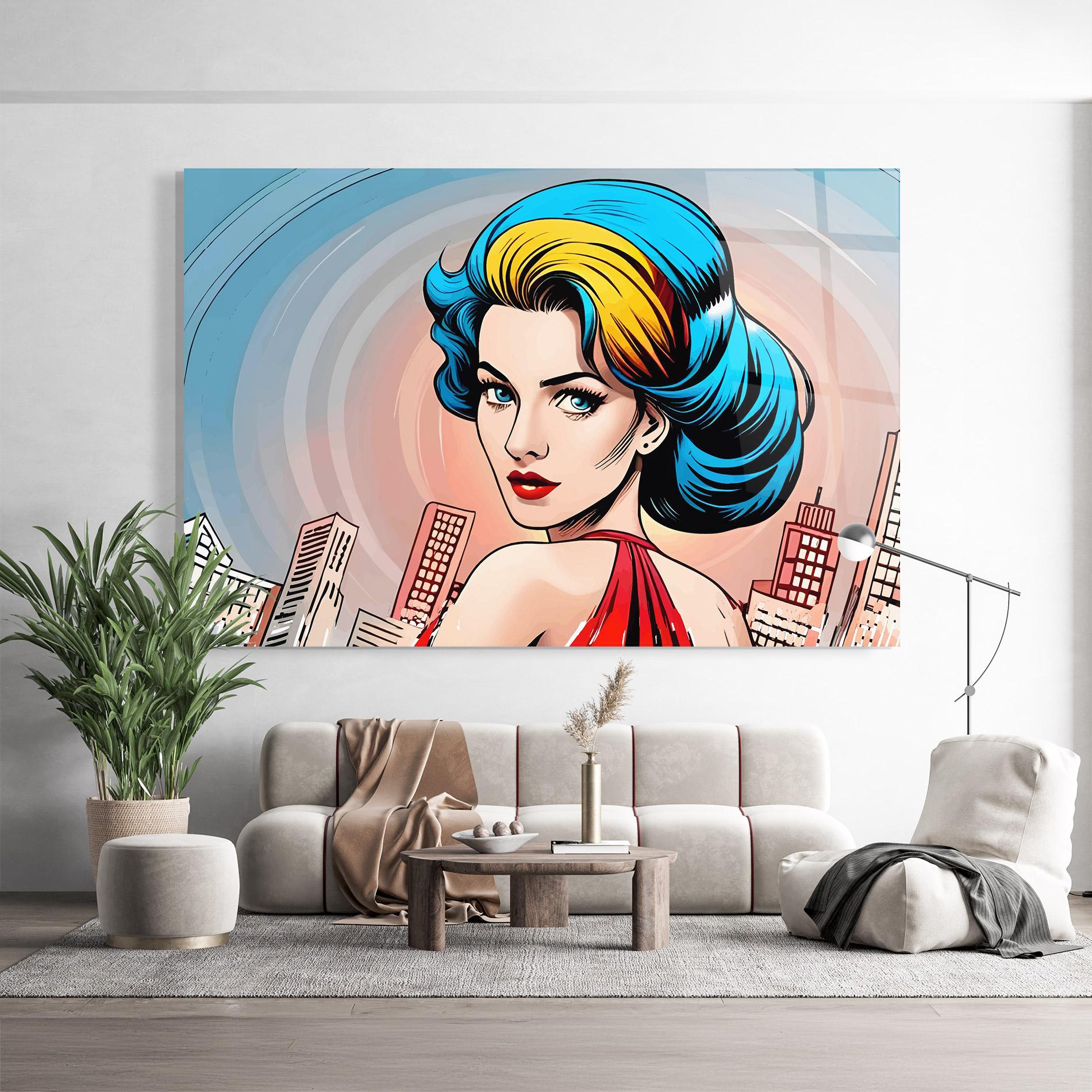 Glasbild Blue Yellow Pop Hair mockup 9