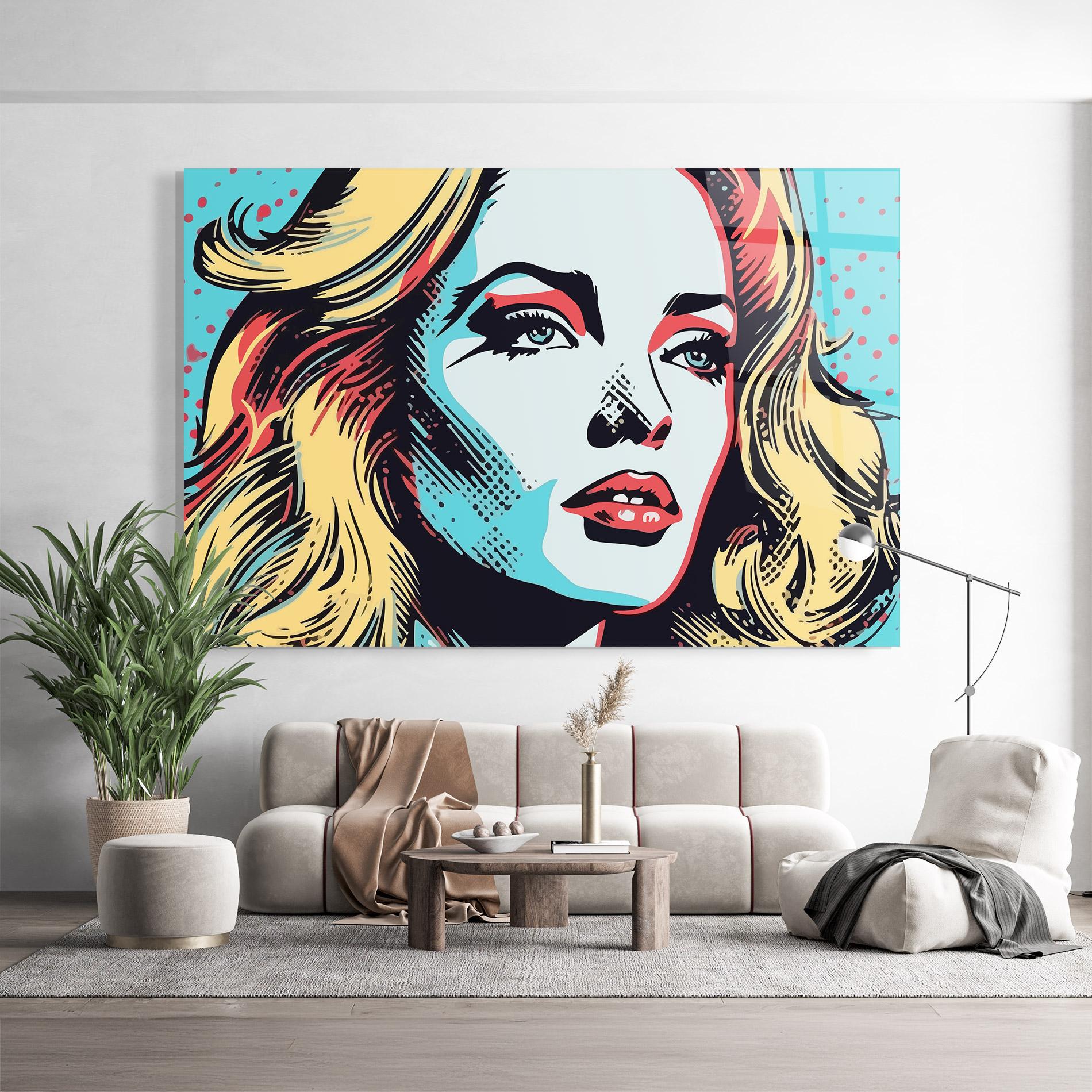 Glasbild Pop Art Lady mockup 9