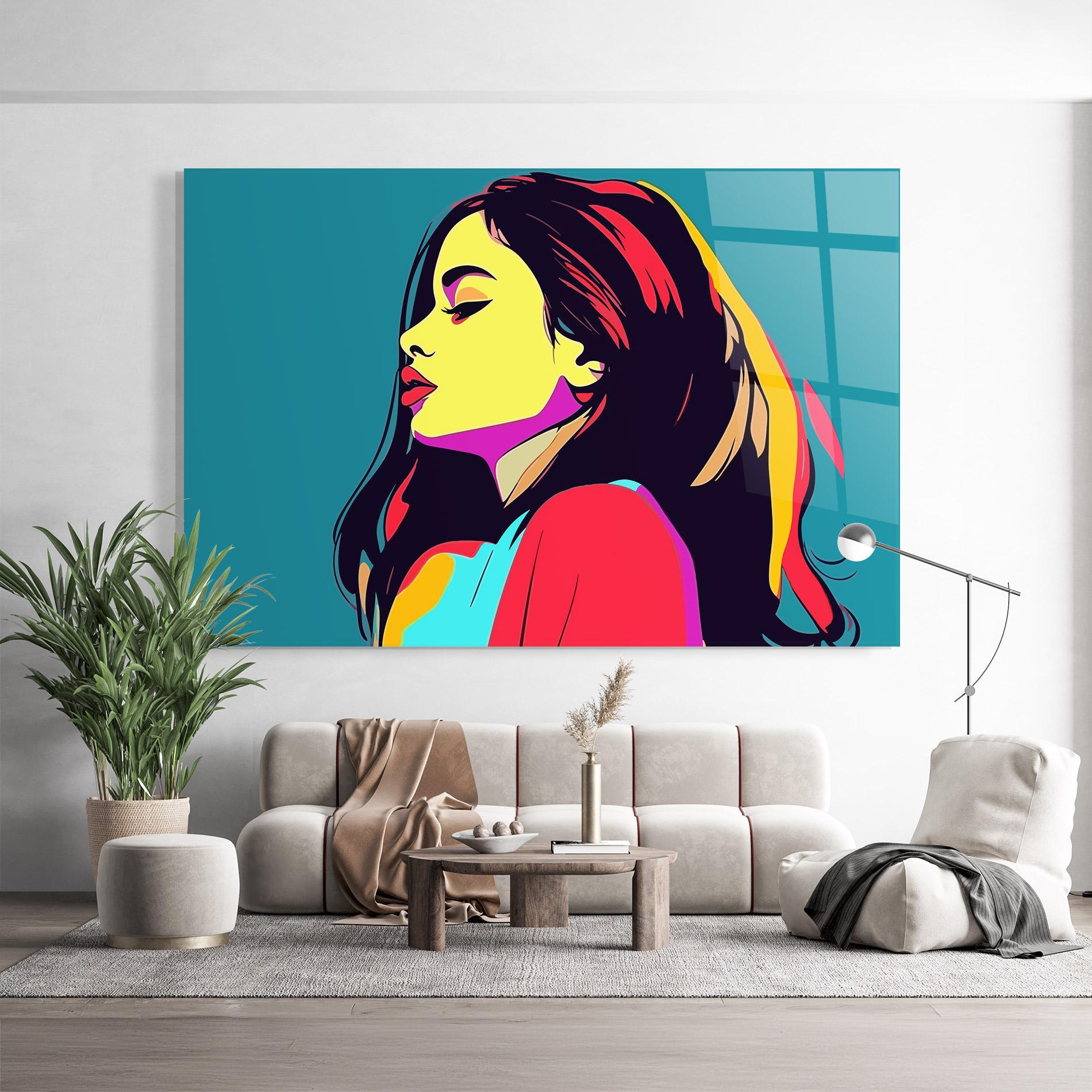 Glasbild Pop Art Woman mockup 9