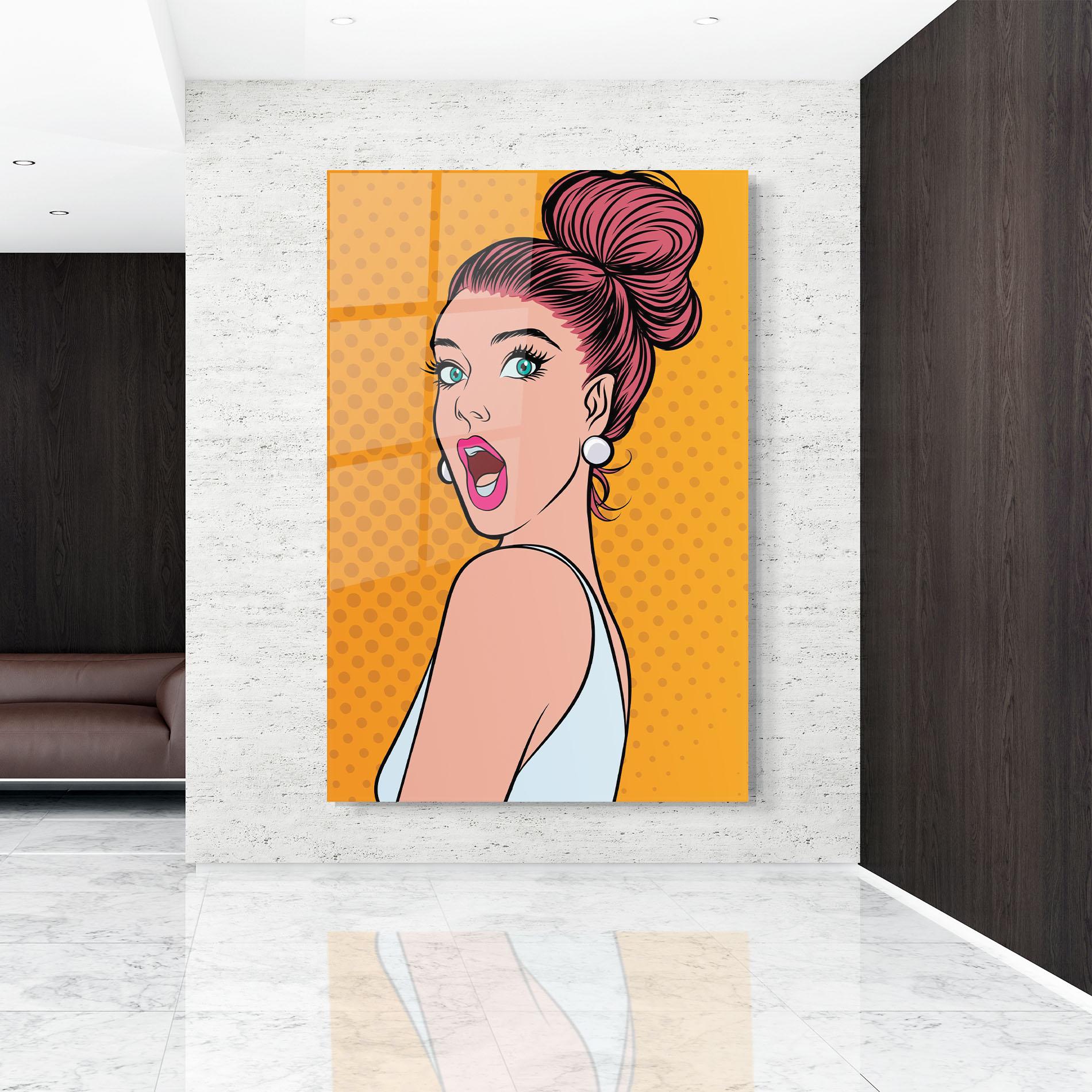 Glasbild Pop Comic Lady mockup 9