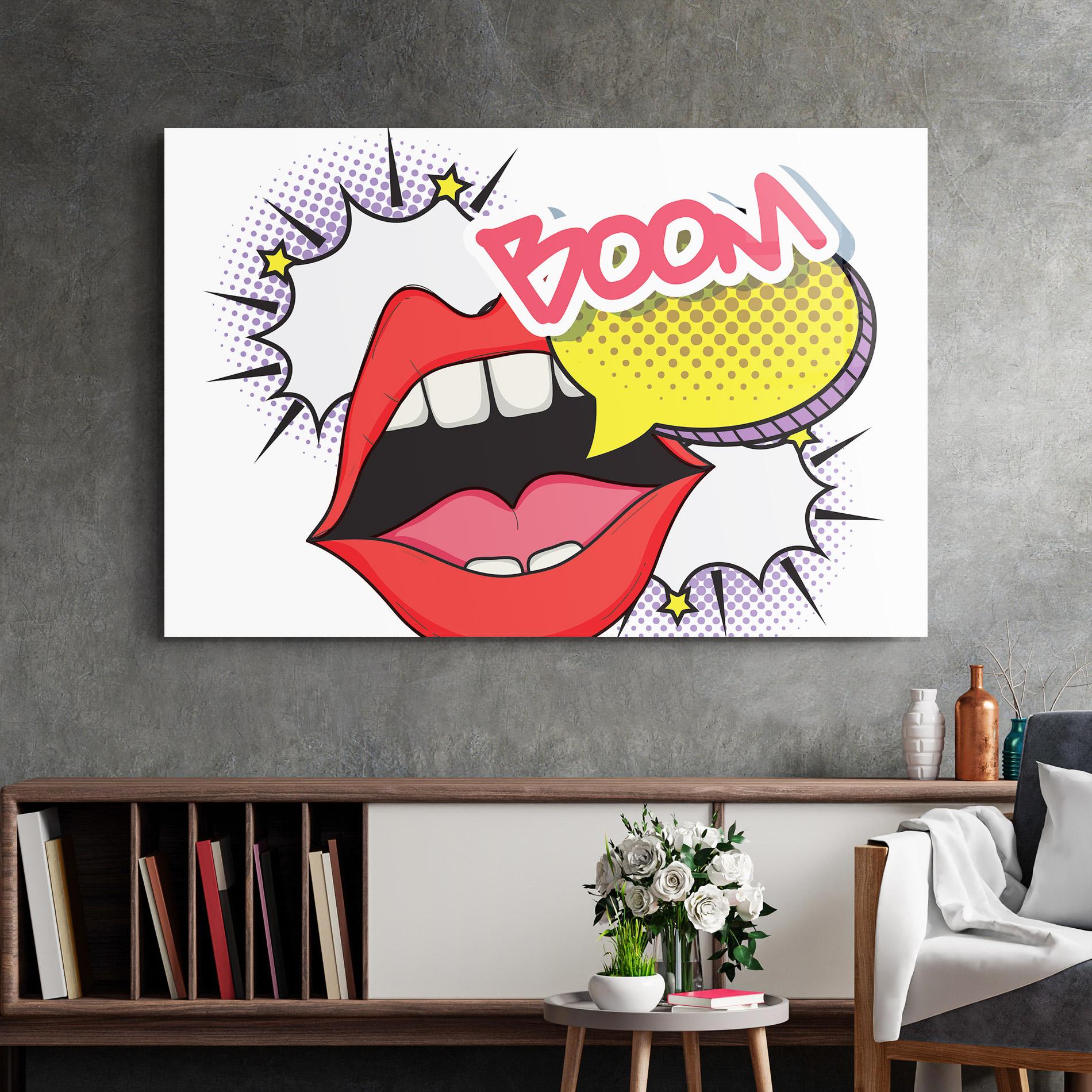 Glasbild Boom Pop Art mockup 2