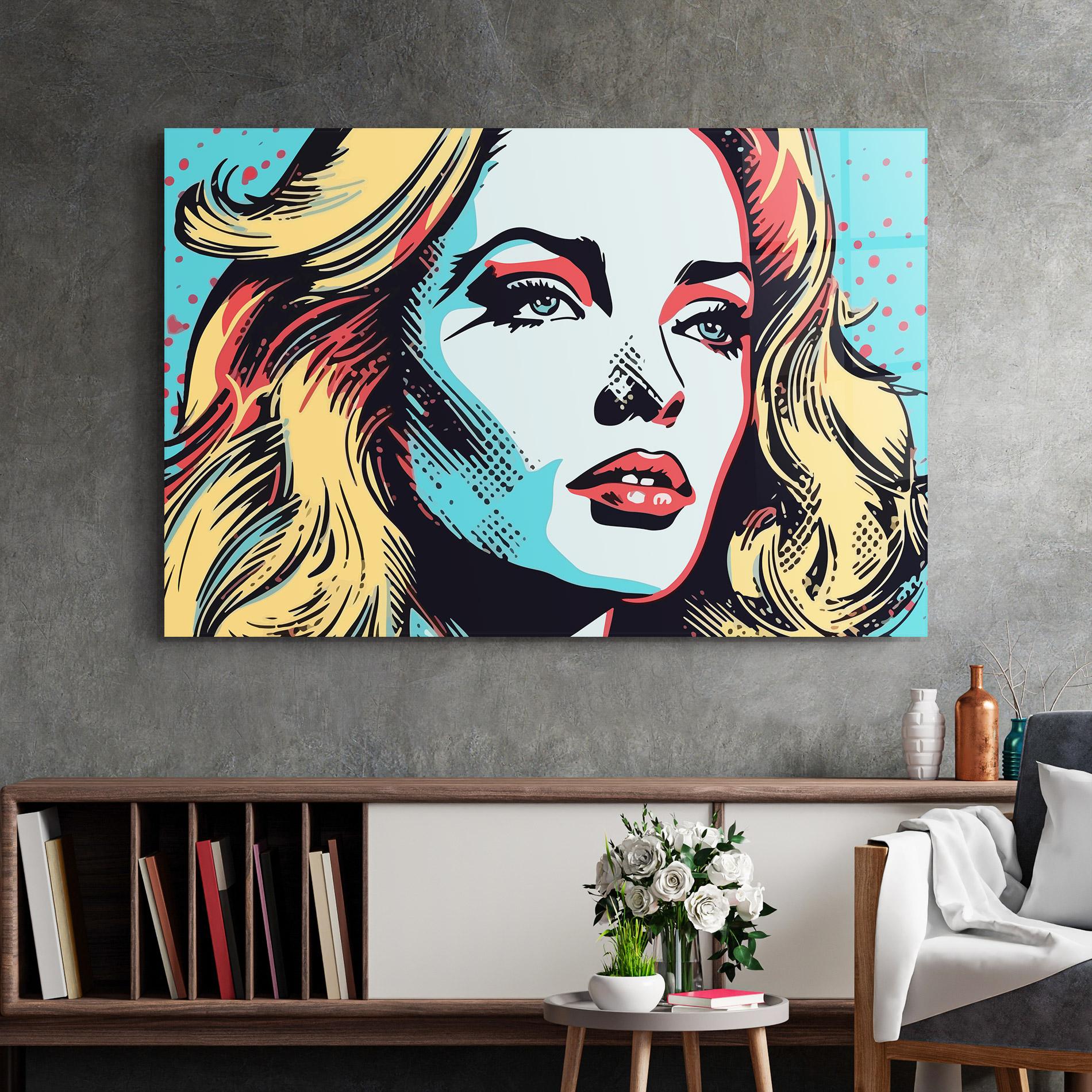 Glasbild Pop Art Lady mockup 2