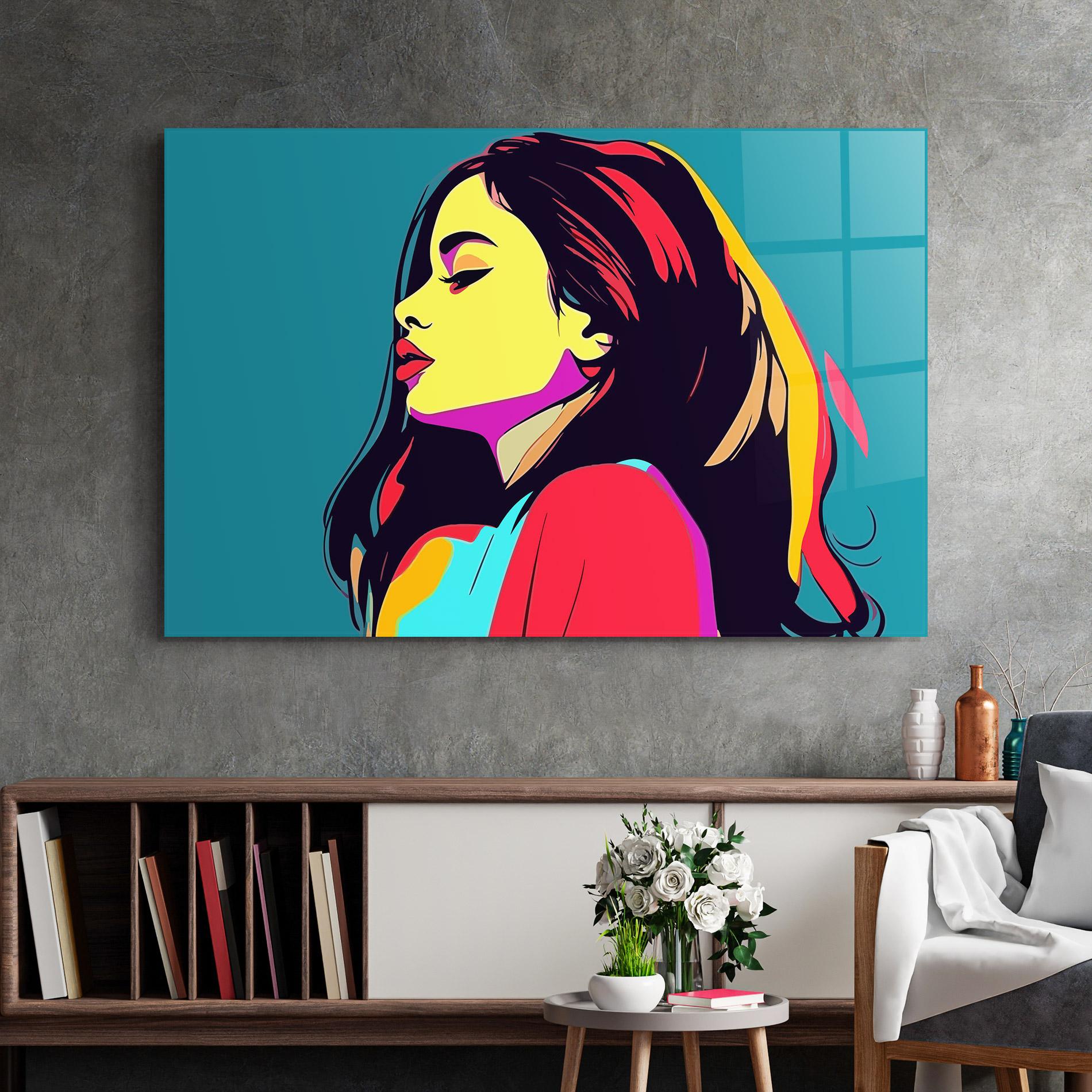 Glasbild Pop Art Woman mockup 2