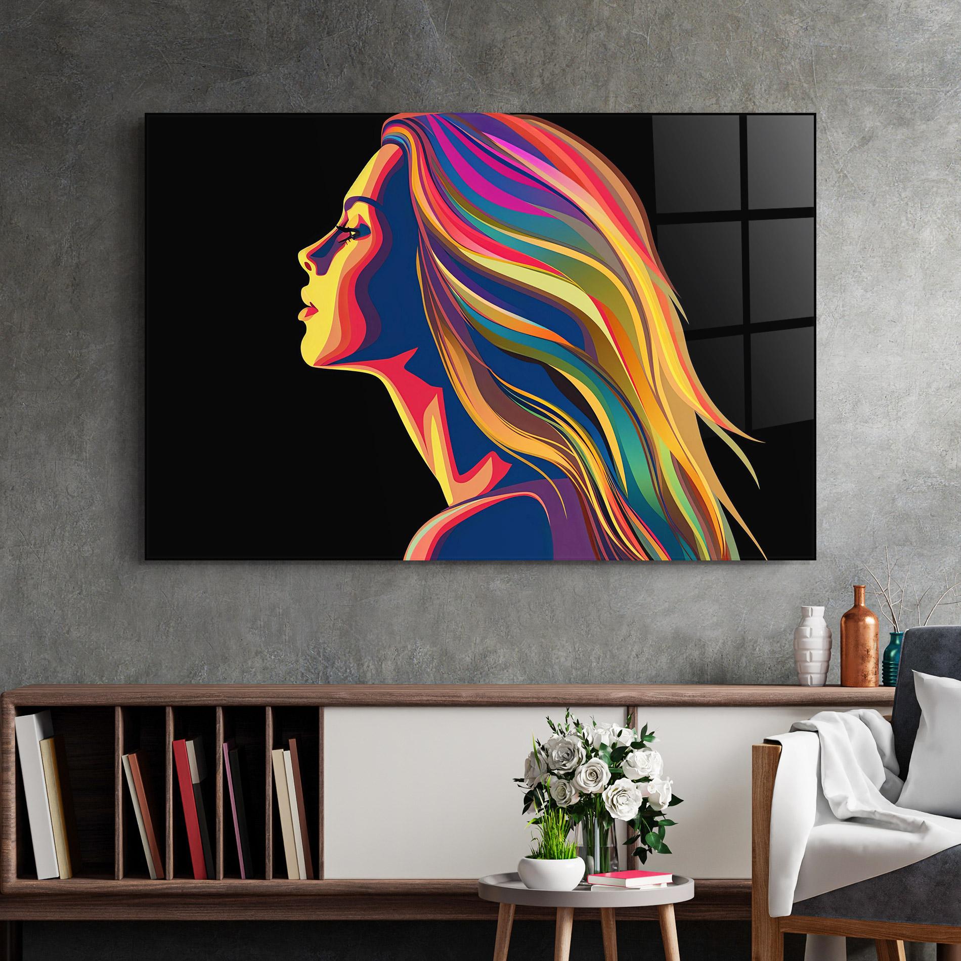 Glasbild Pop Colored Girl mockup 2