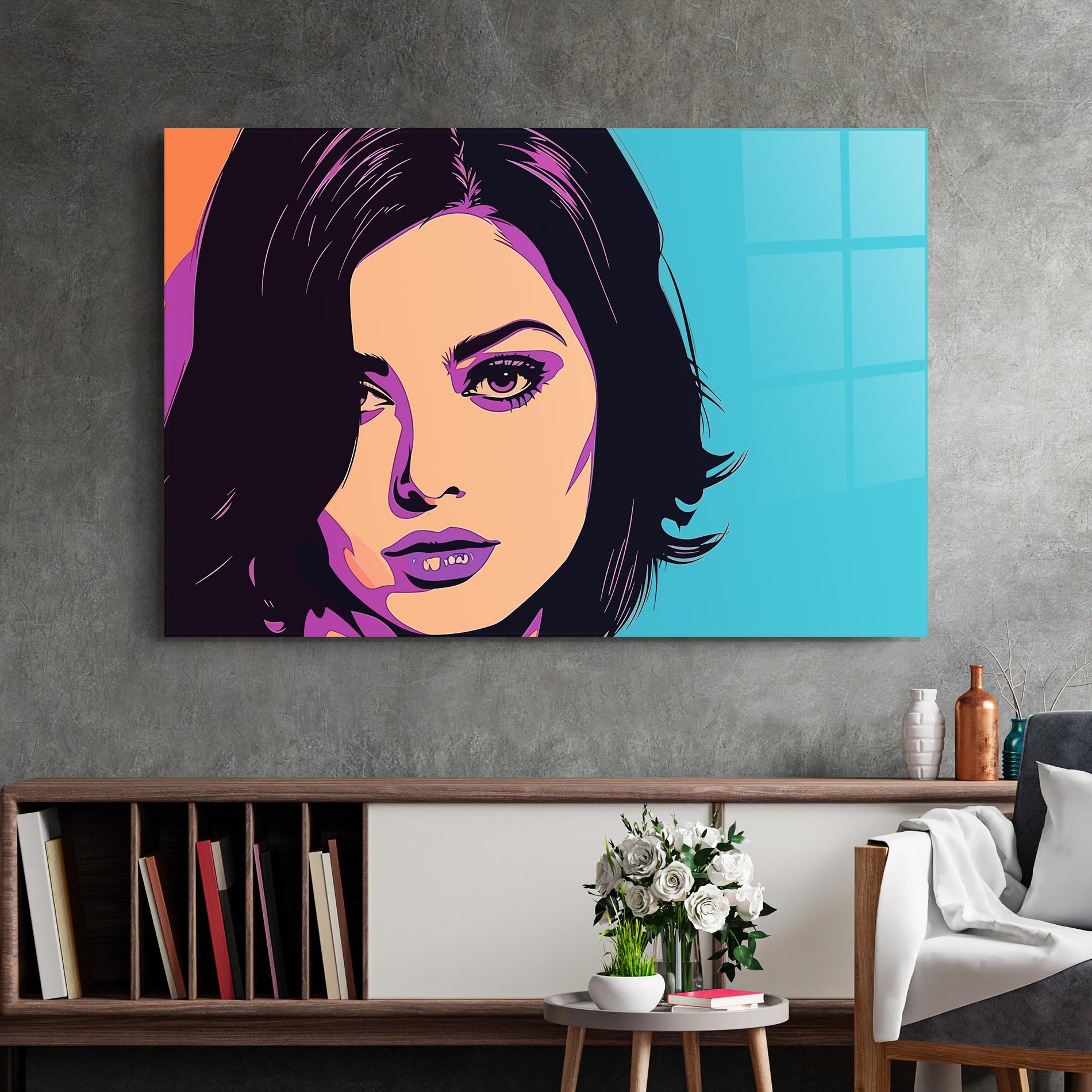 Glasbild Pop Purple Woman mockup 2