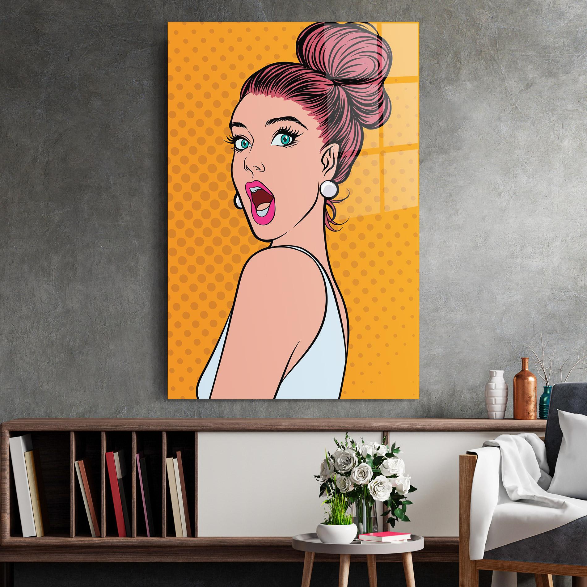 Glasbild Pop Comic Lady mockup 2