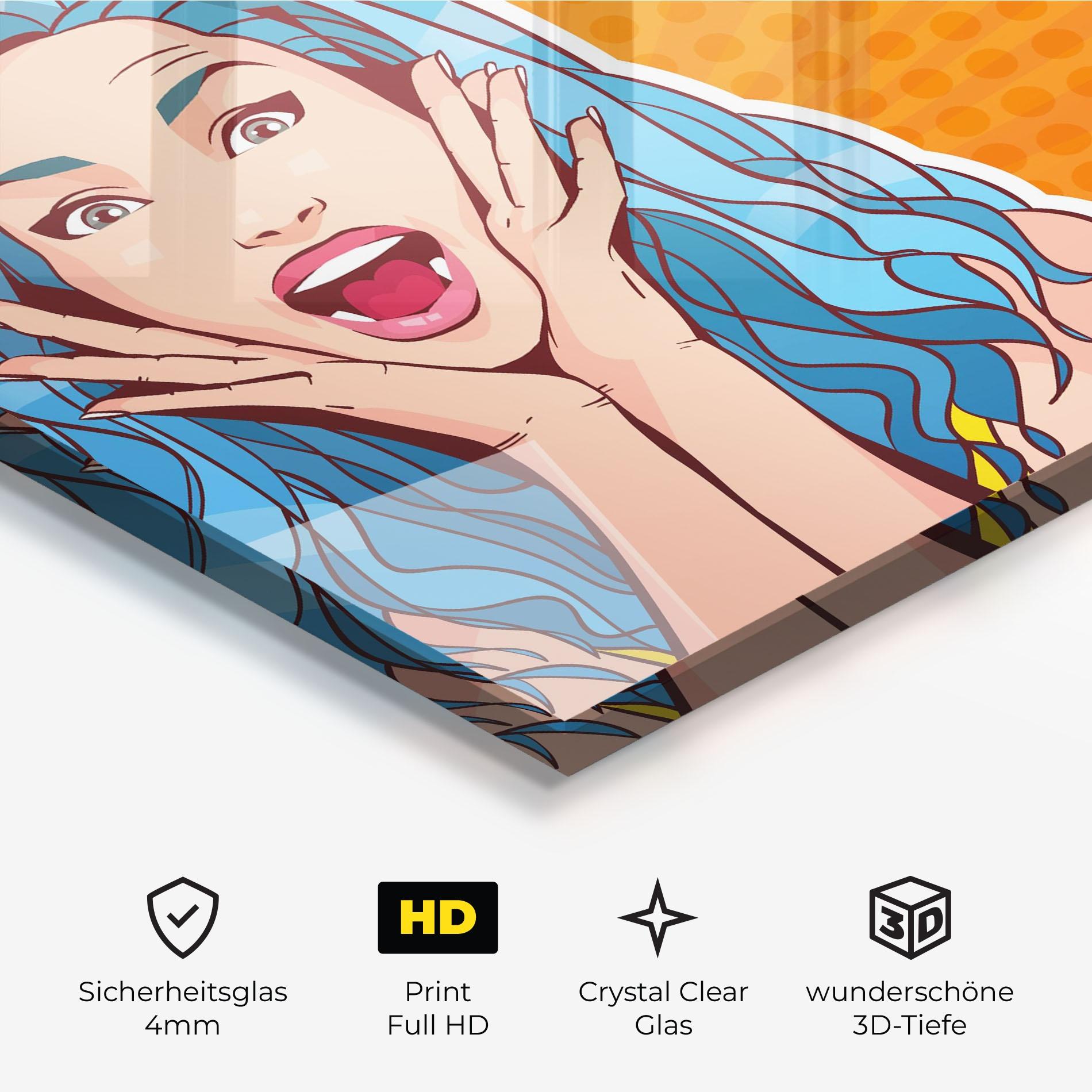 Glasbild Blue Hair Surprised mockup 3