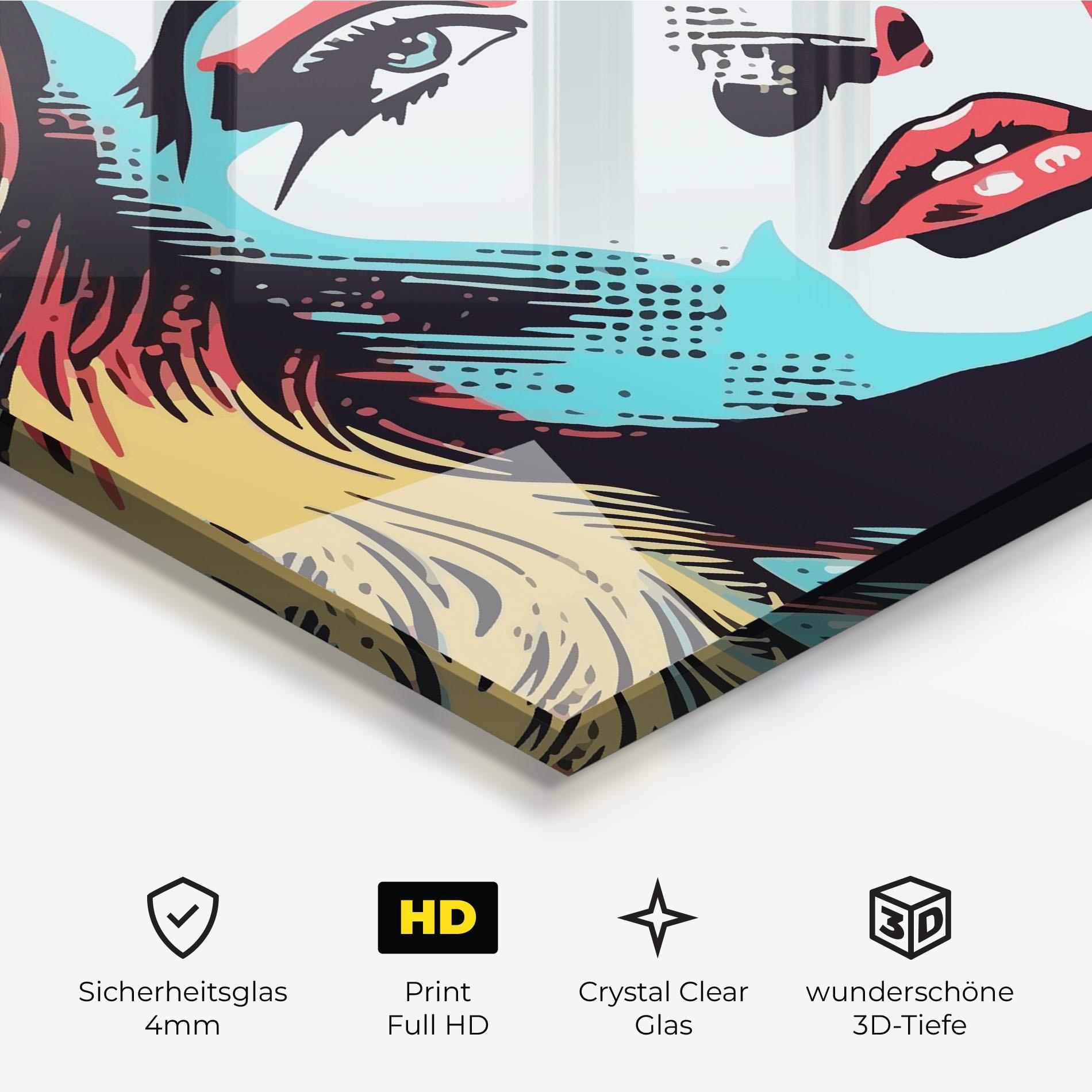 Glasbild Pop Art Lady mockup 3