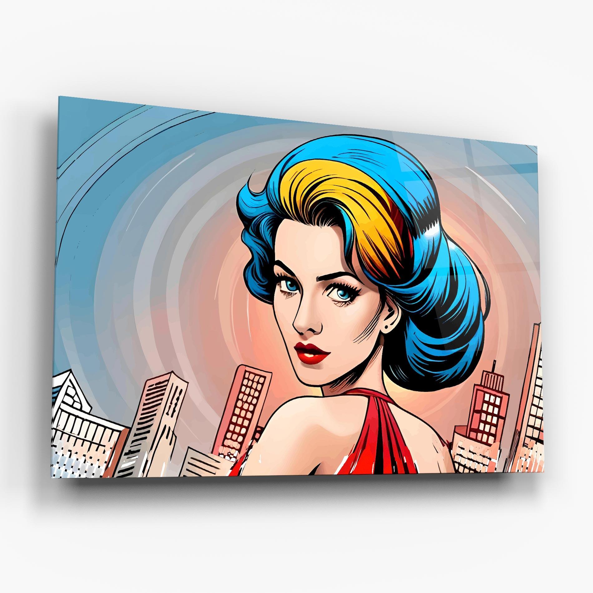 Glasbild Blue Yellow Pop Hair mockup 6