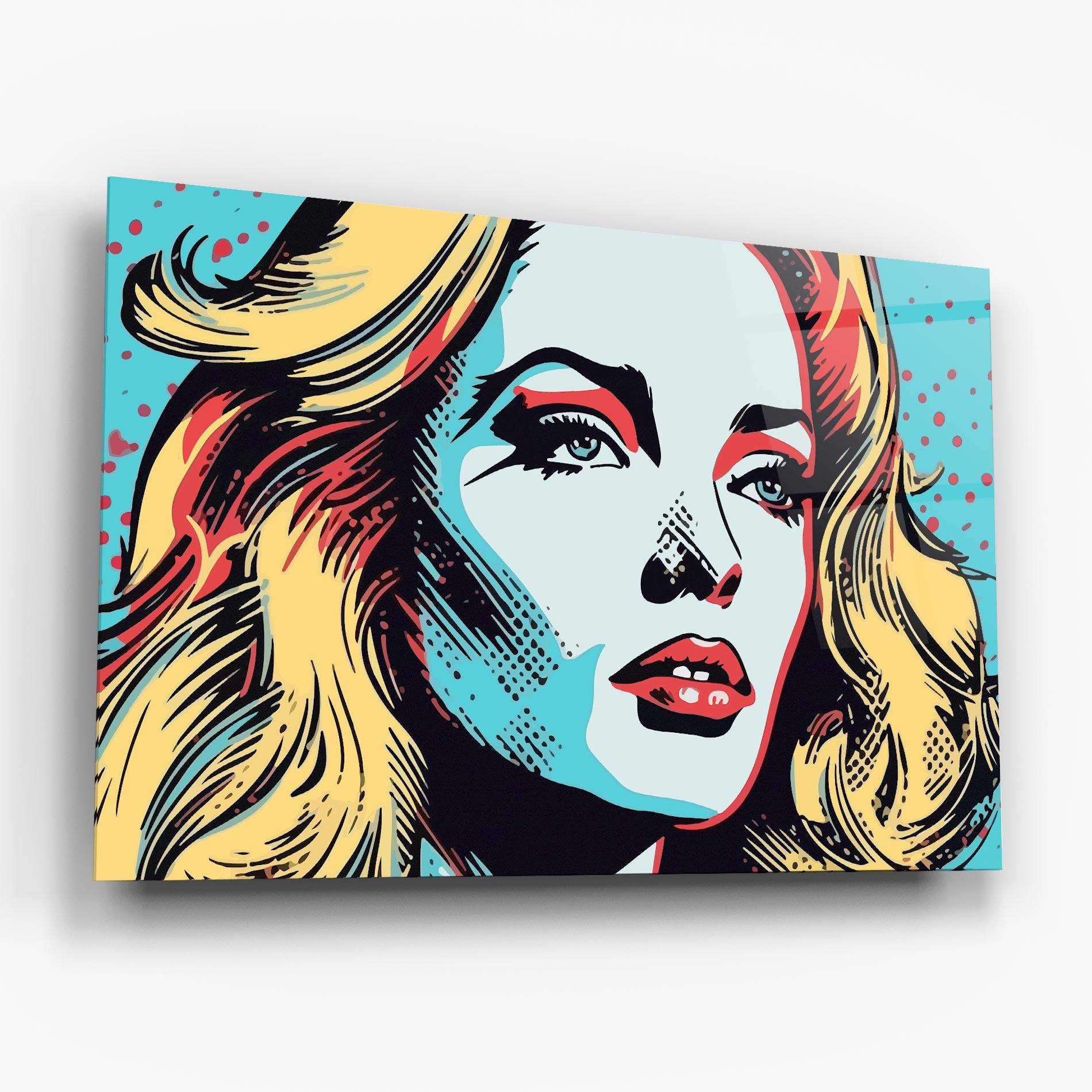 Glasbild Pop Art Lady mockup 6