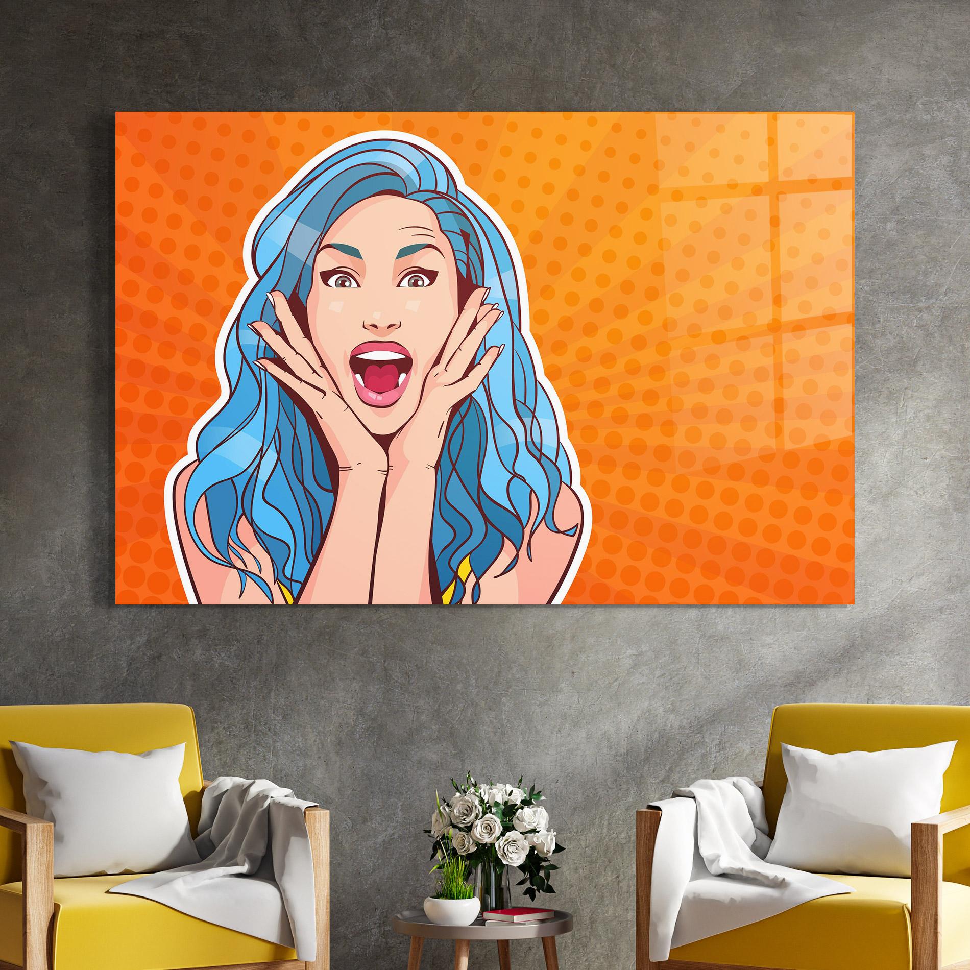 Glasbild Blue Hair Surprised mockup 4