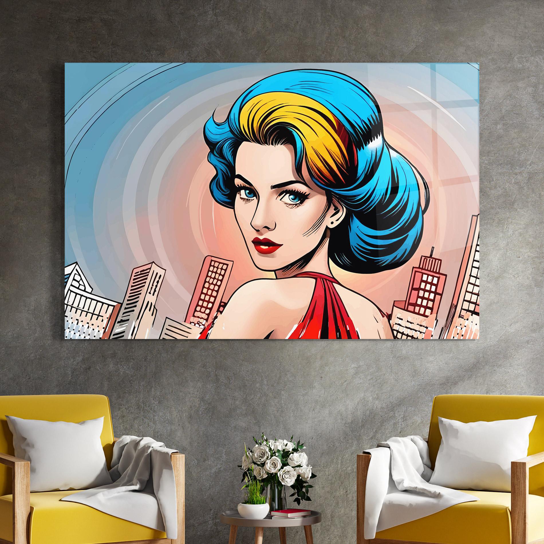 Glasbild Blue Yellow Pop Hair mockup 4