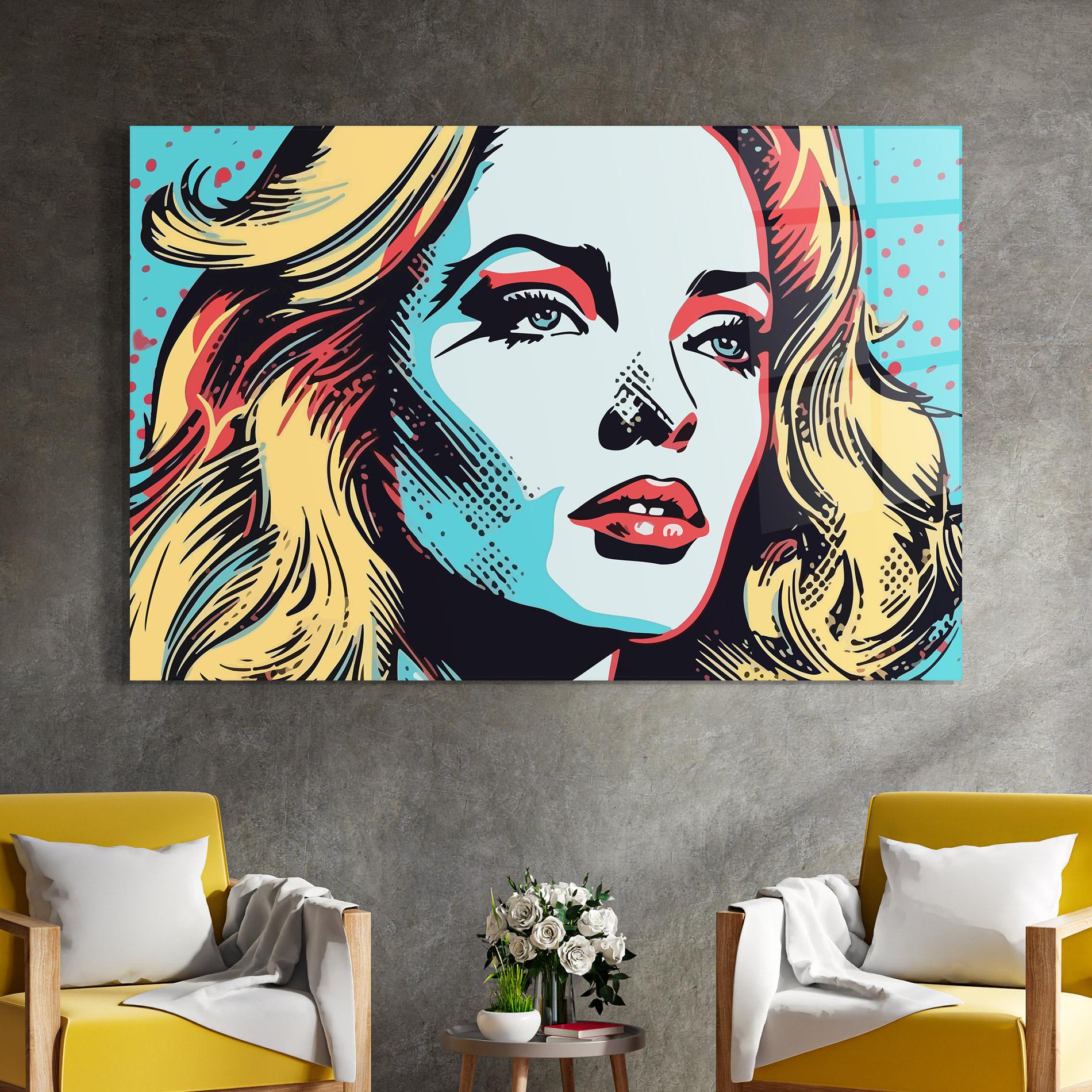 Glasbild Pop Art Lady mockup 4