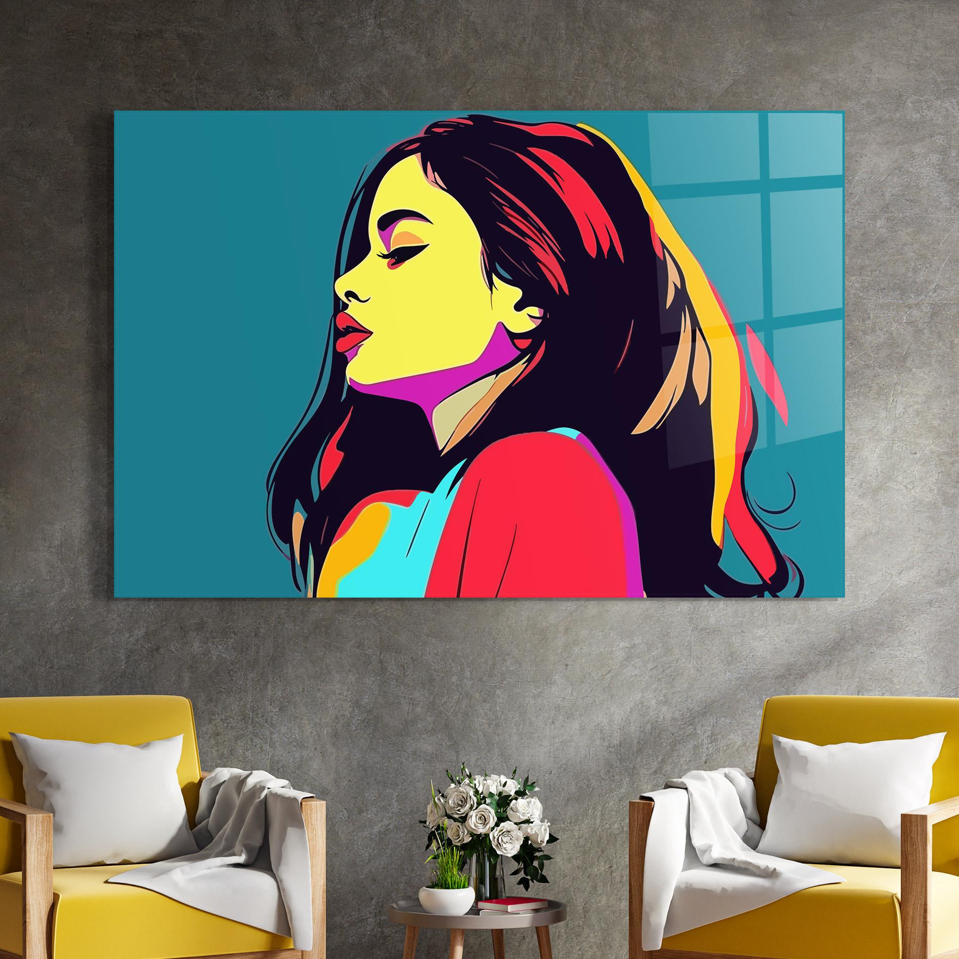 Glasbild Pop Art Woman mockup 4