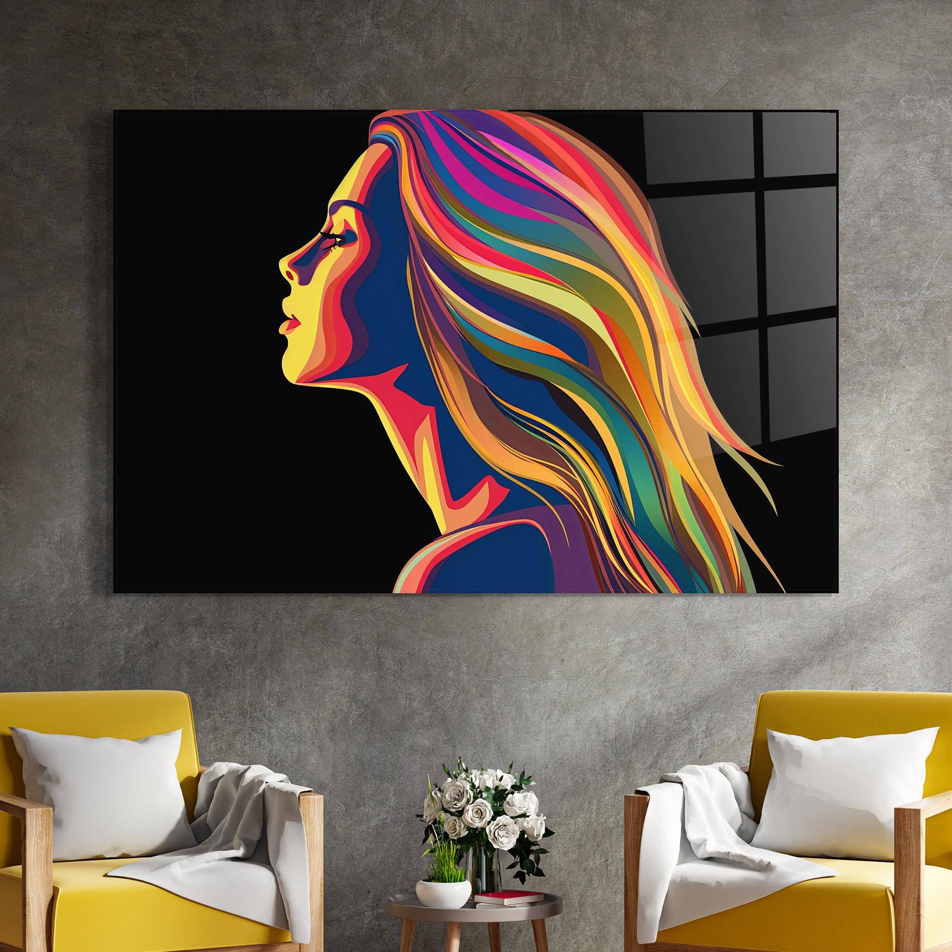 Glasbild Pop Colored Girl mockup 4